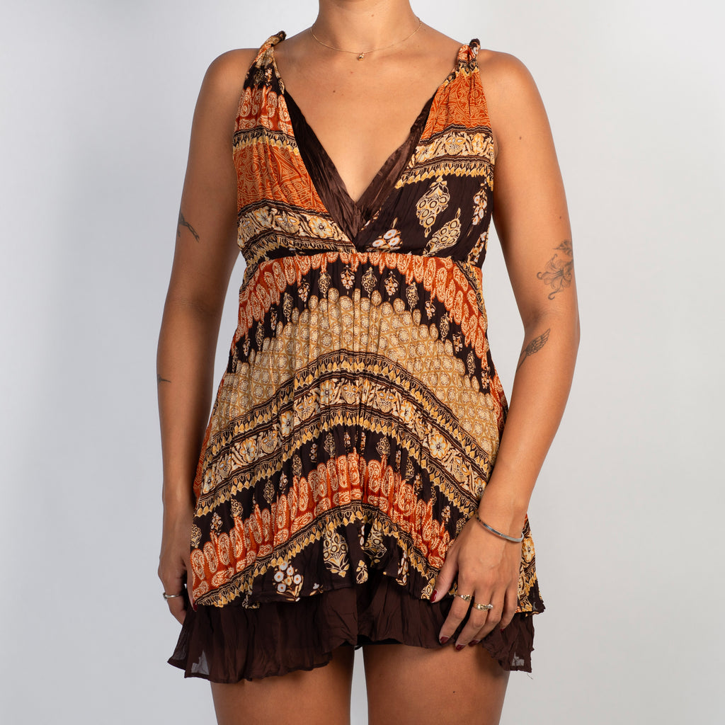 BROWN PATTERN BABYDOLL TOP