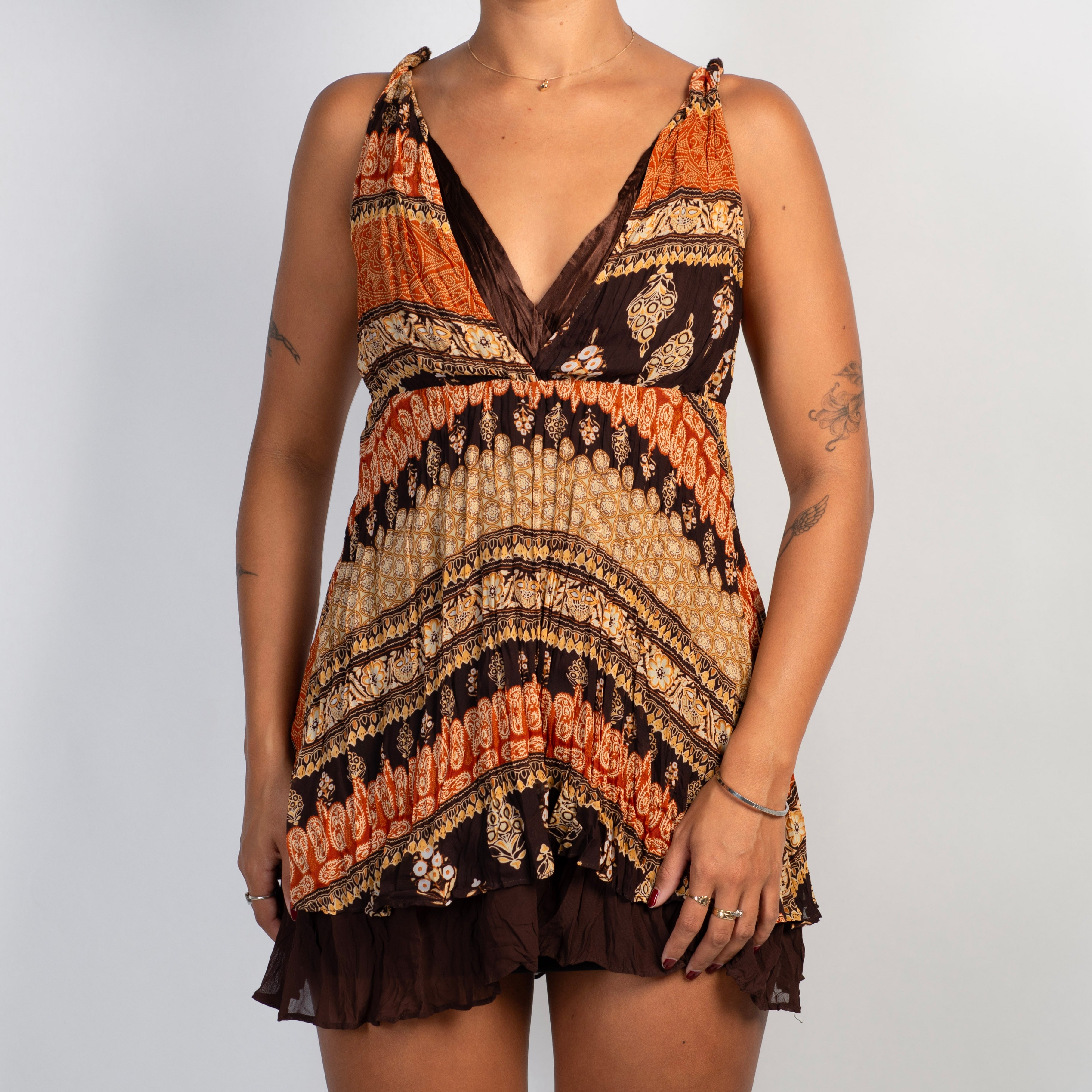 BROWN PATTERN BABYDOLL TOP