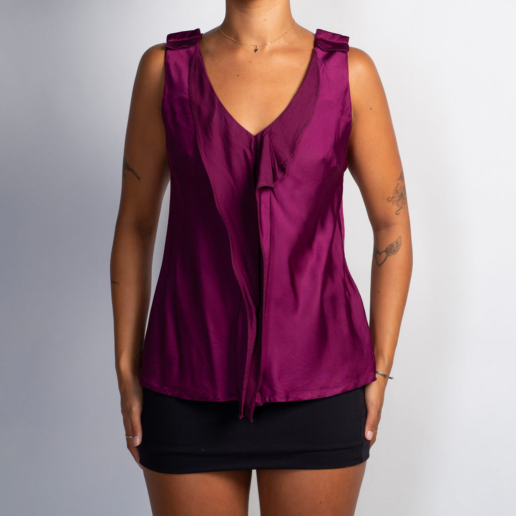 PLUM SATIN SLEEVELESS TOP