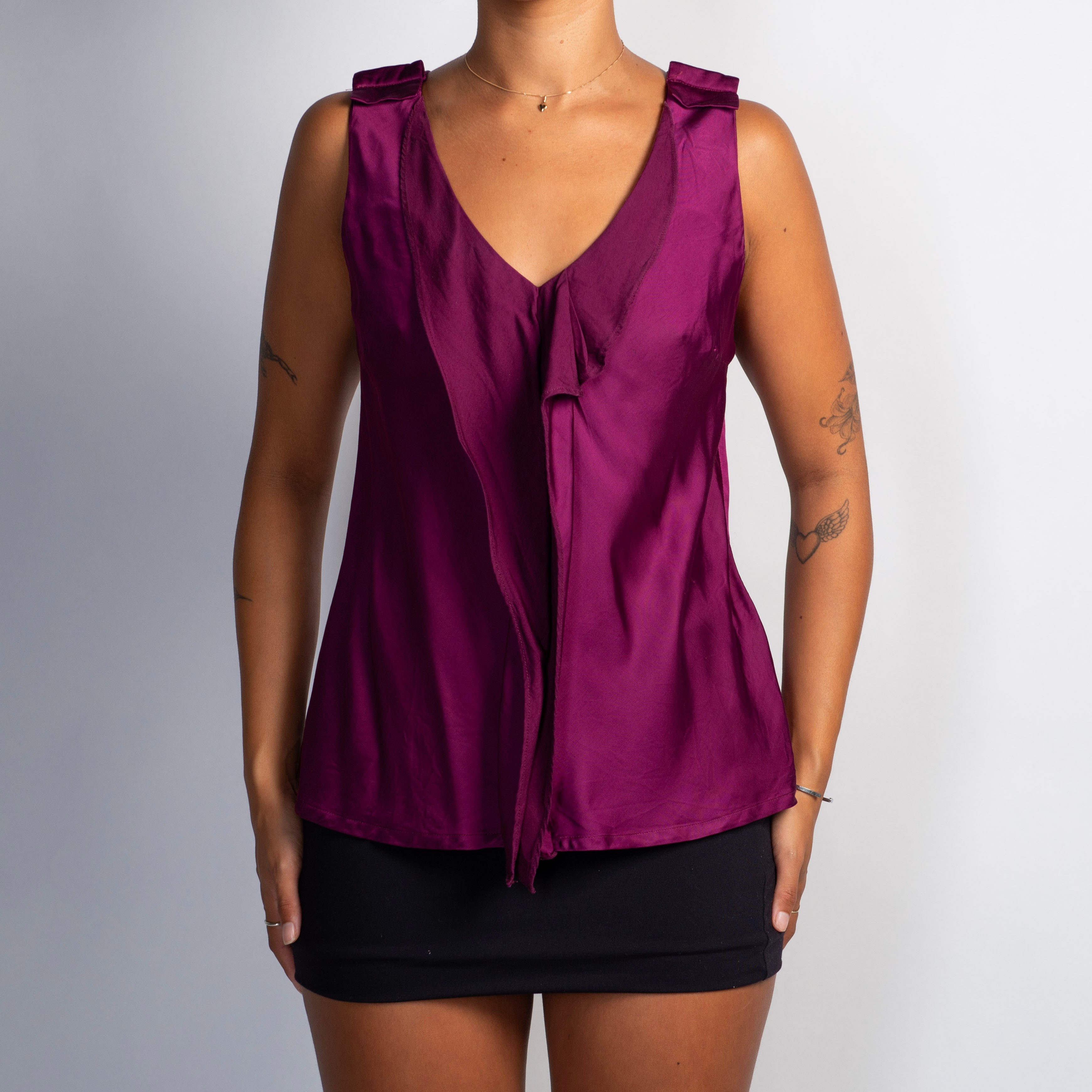 PLUM SATIN SLEEVELESS TOP