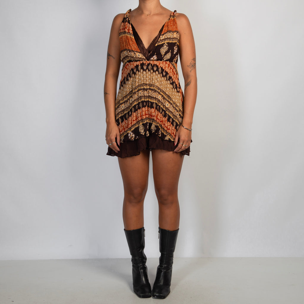 BROWN PATTERN BABYDOLL TOP