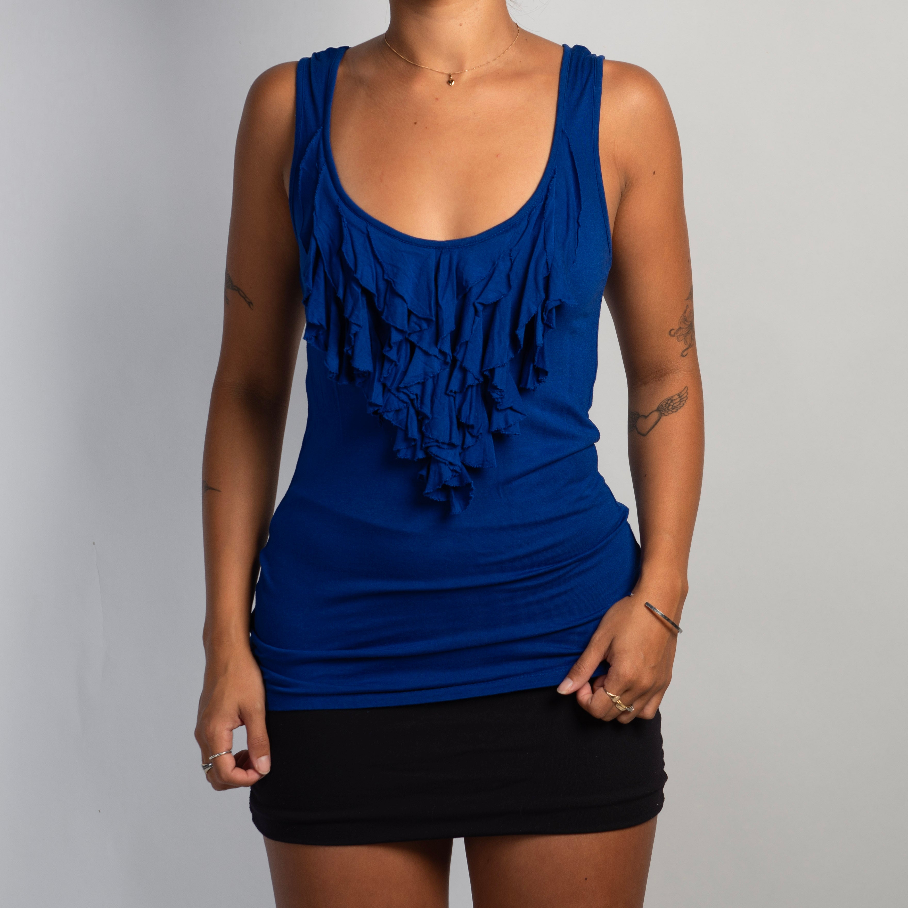 COBALT RUFFLE TANK TOP