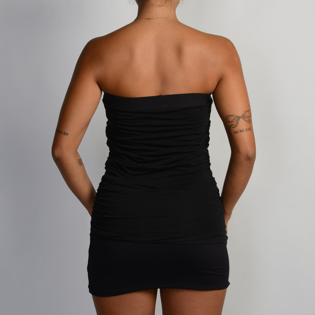 BLACK RUCHED BANDEAU TOP