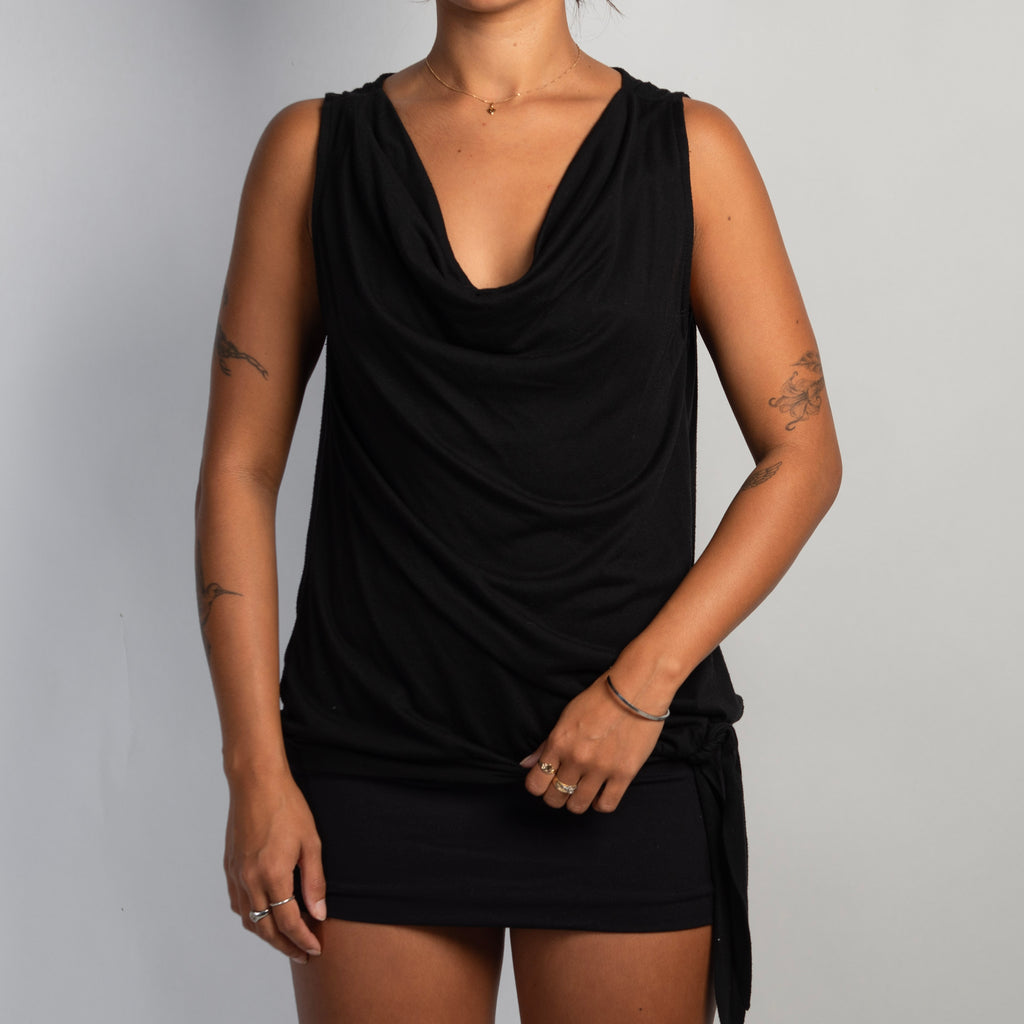 BLACK COWL NECK TOP