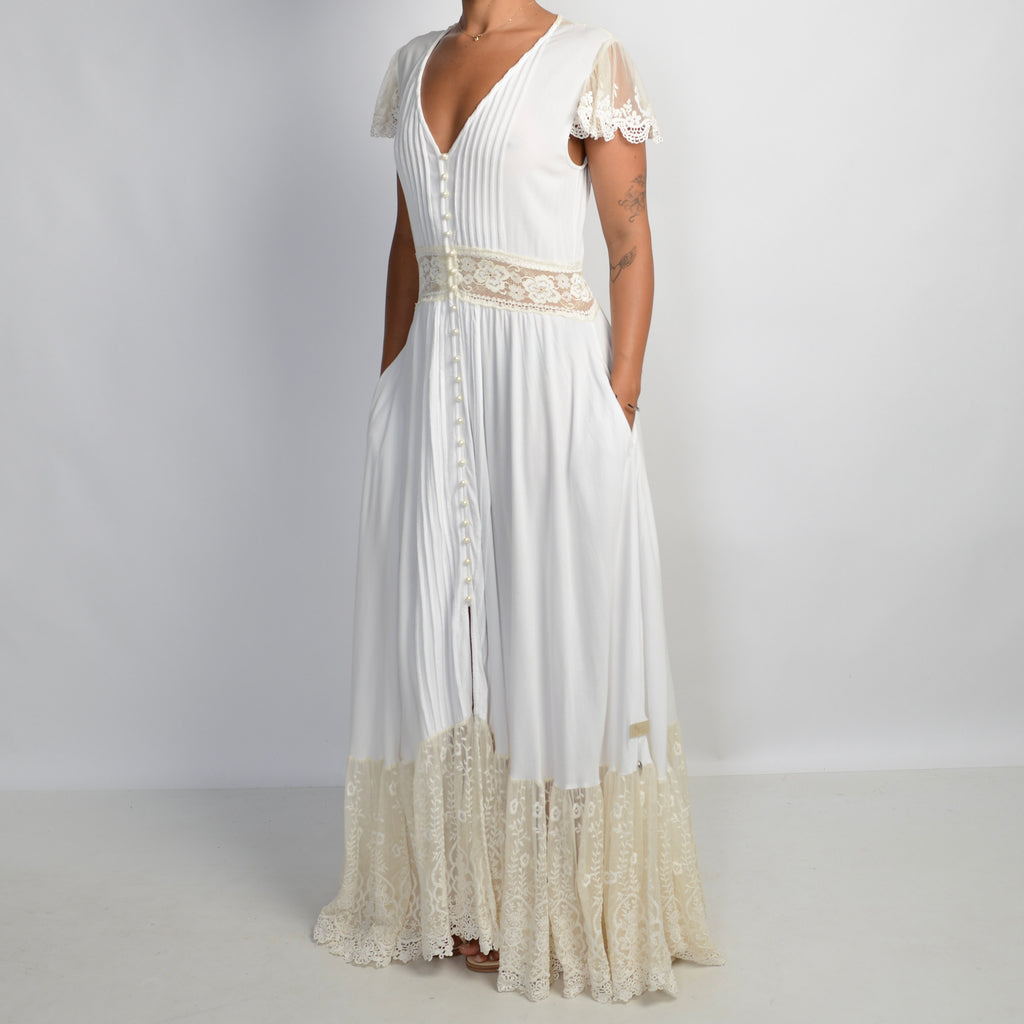 WHITE LACE TRIM MAXI DRESS