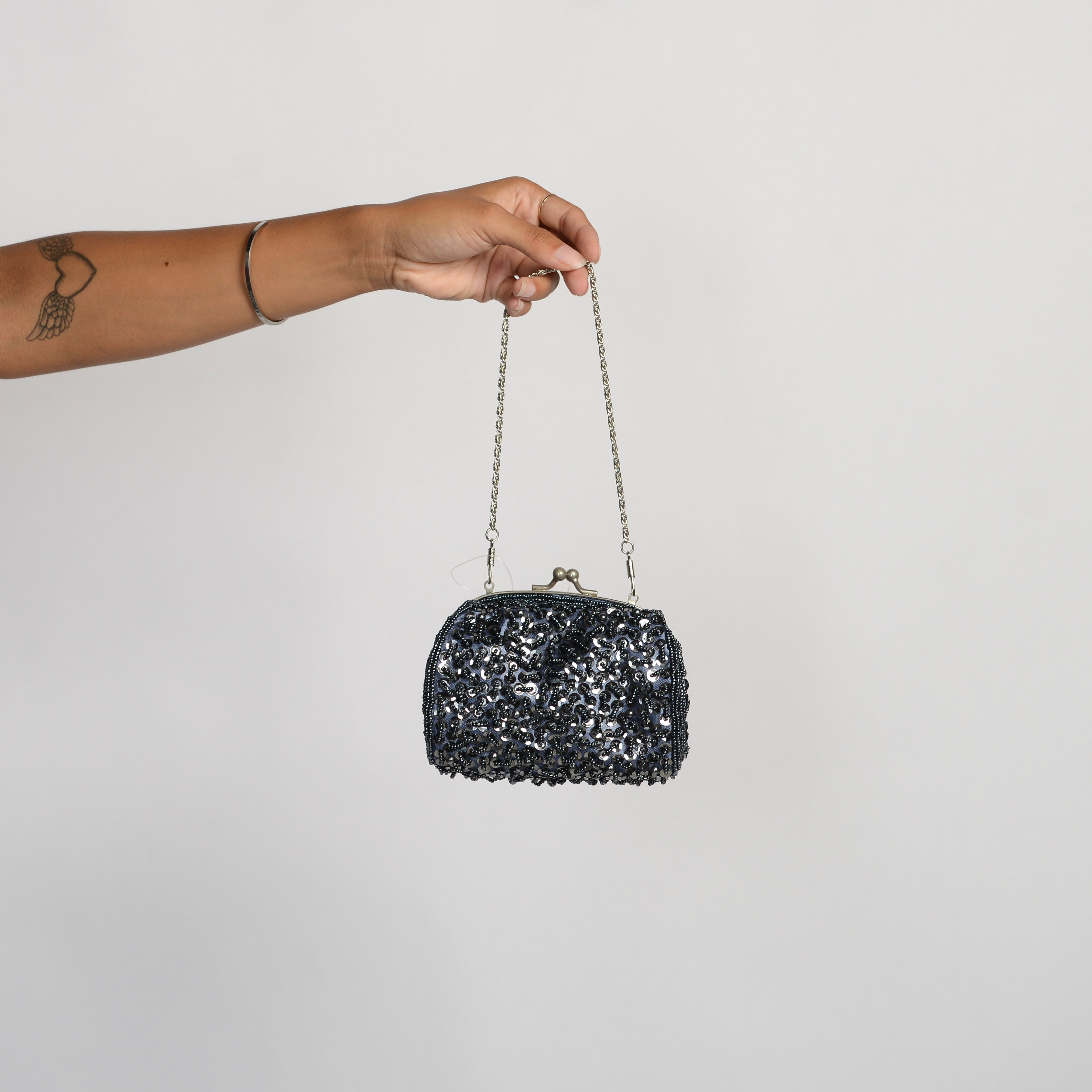 NAVY BEADED PURSE