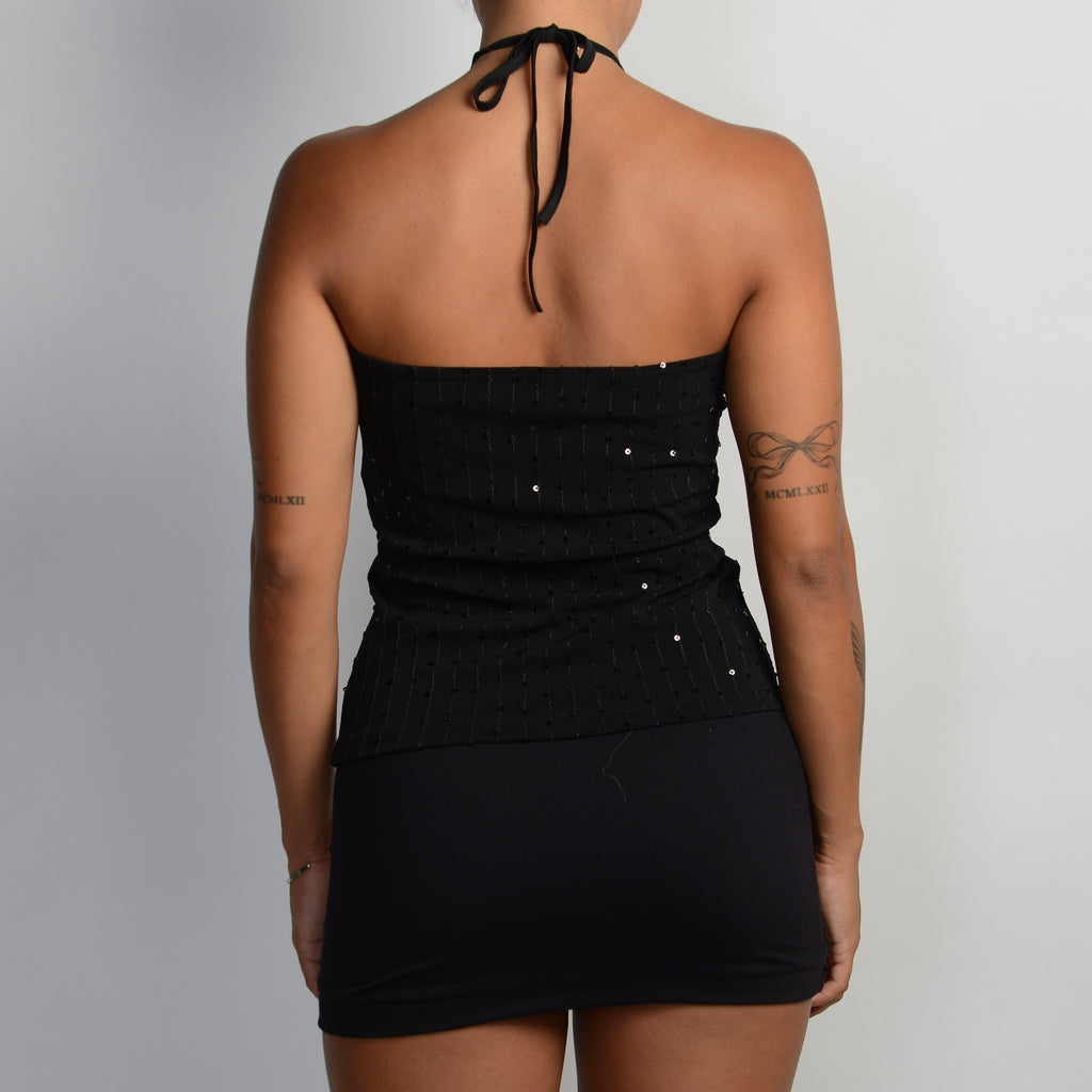 BLACK SEQUIN HALTER TOP