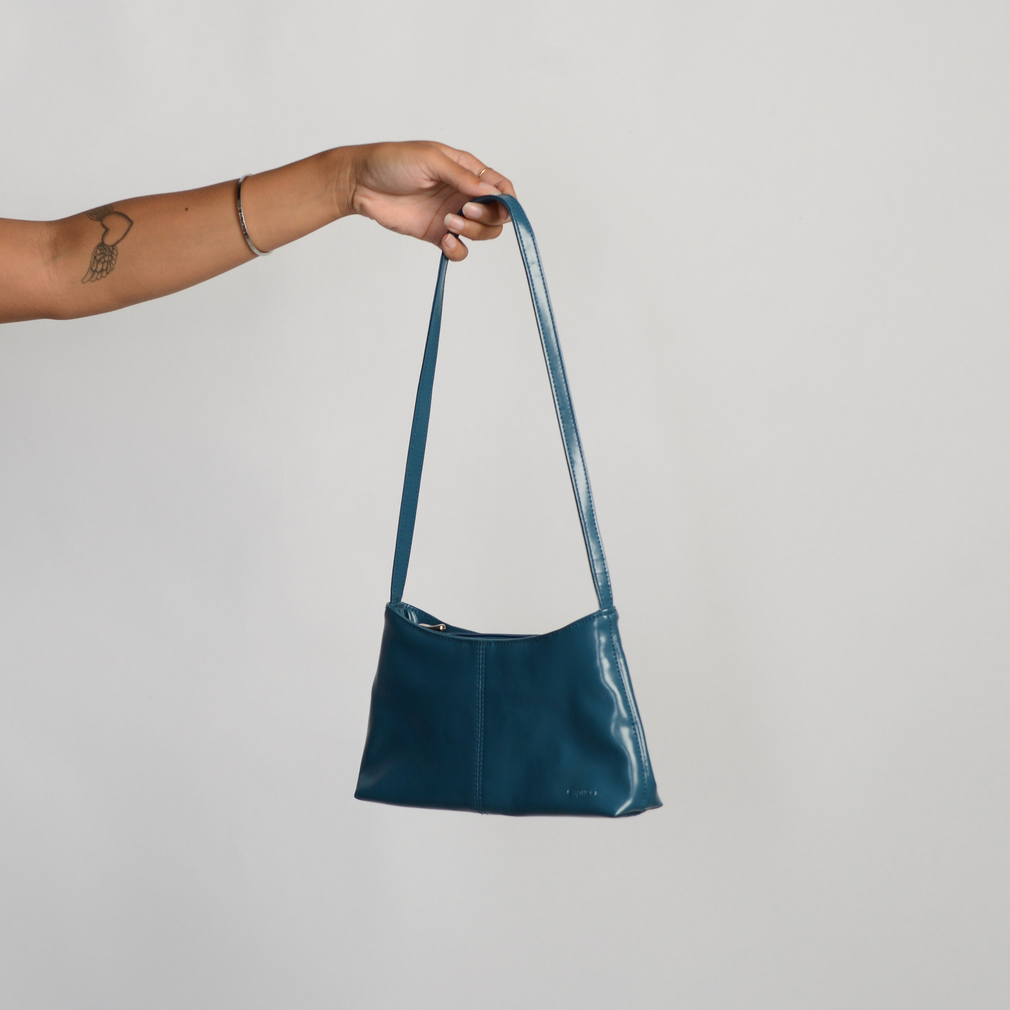 TEAL FAUX LEATHER HANDBAG