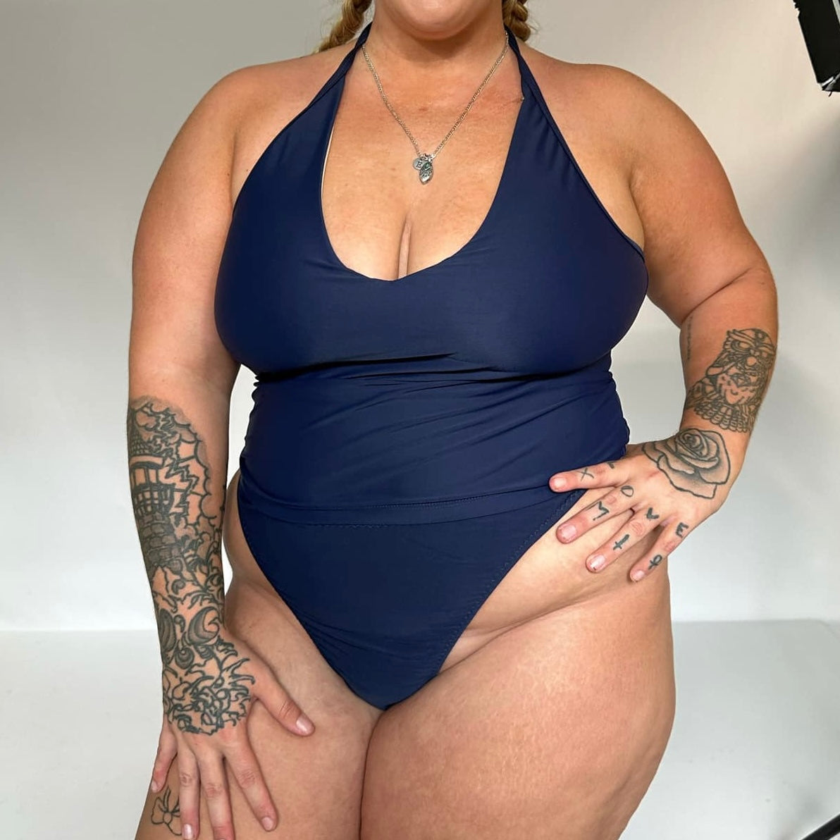 NAVY HALTER TANKINI TOP