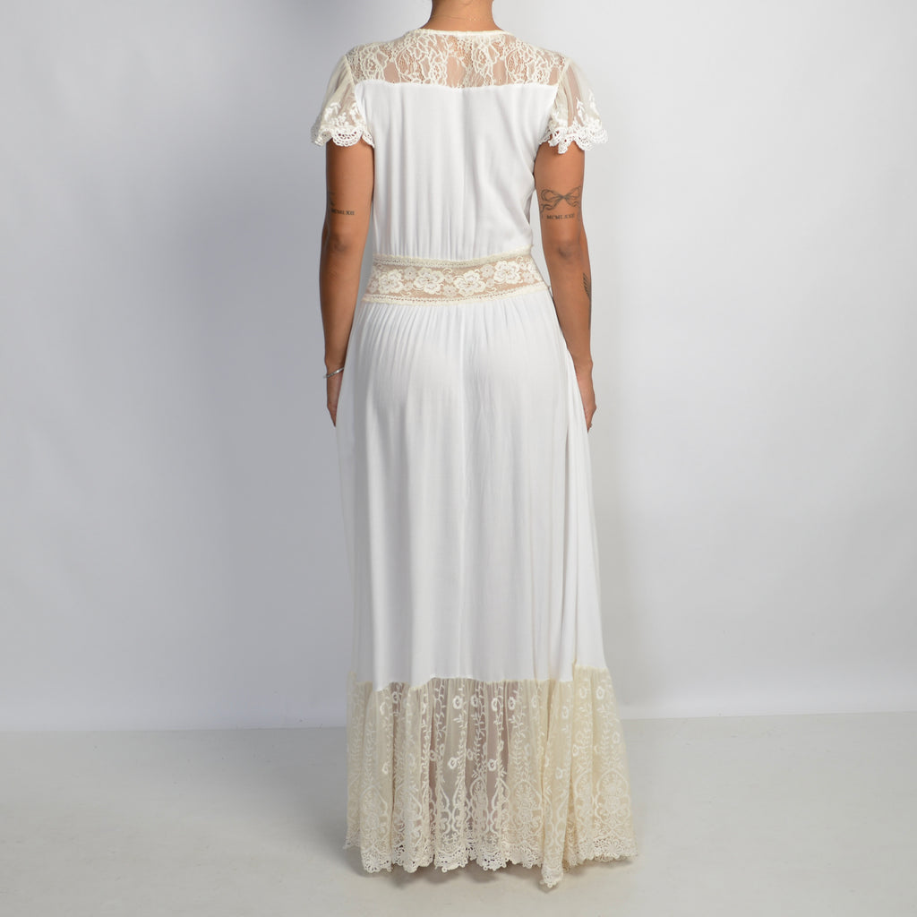WHITE LACE TRIM MAXI DRESS