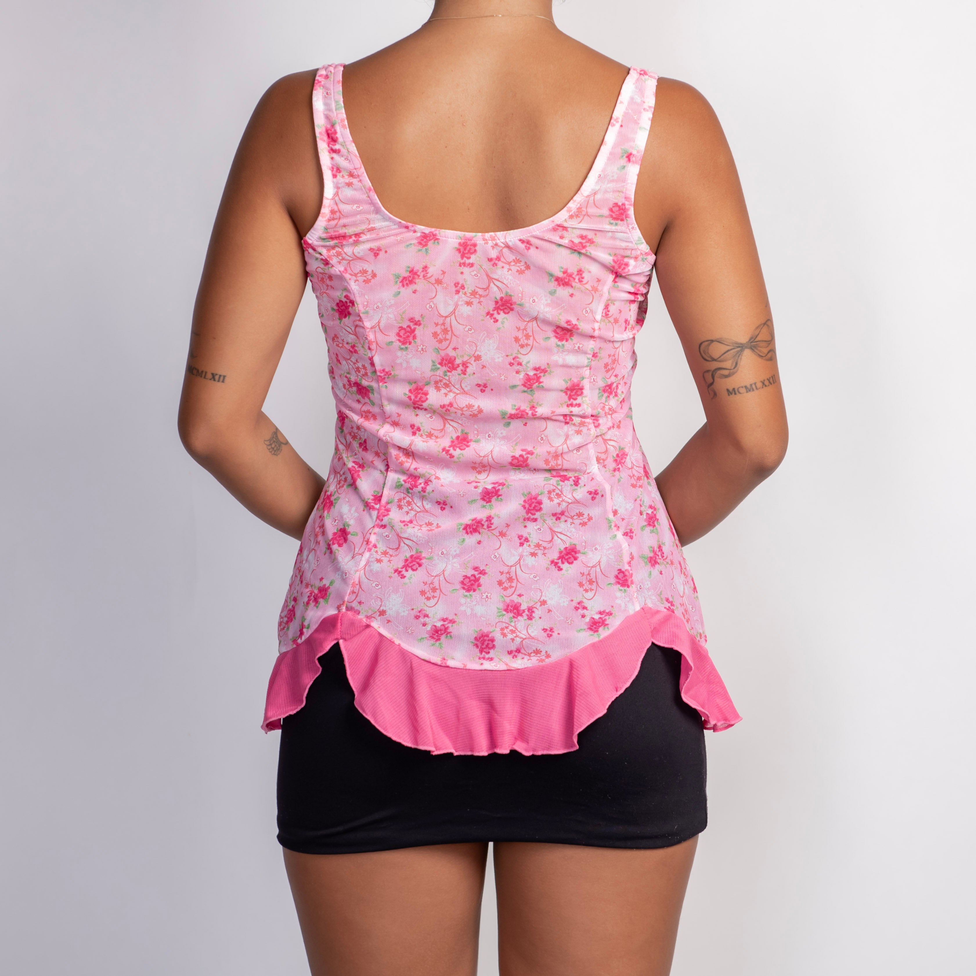 PINK FLORAL MESH TOP