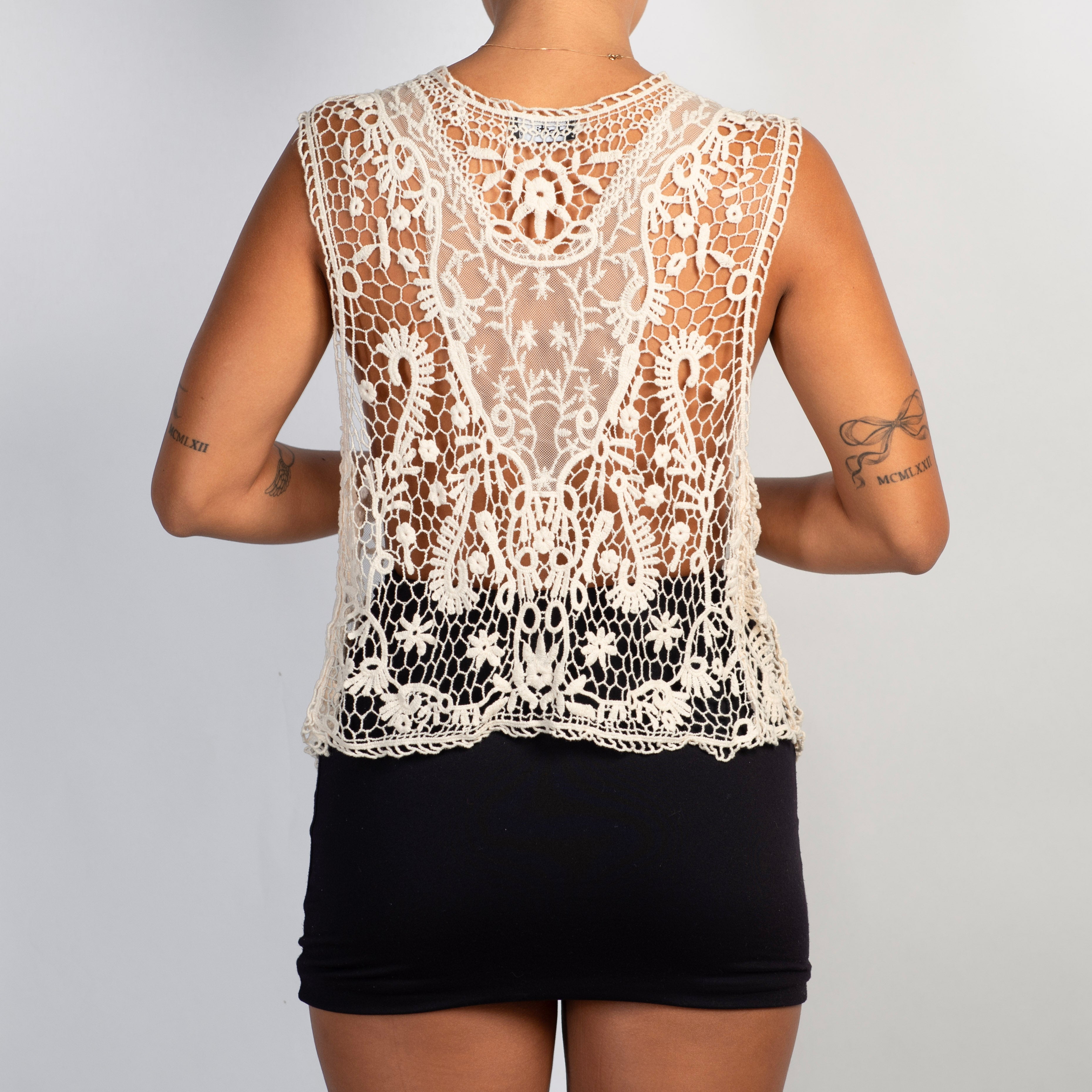 CREAM LACE CROCHET VEST