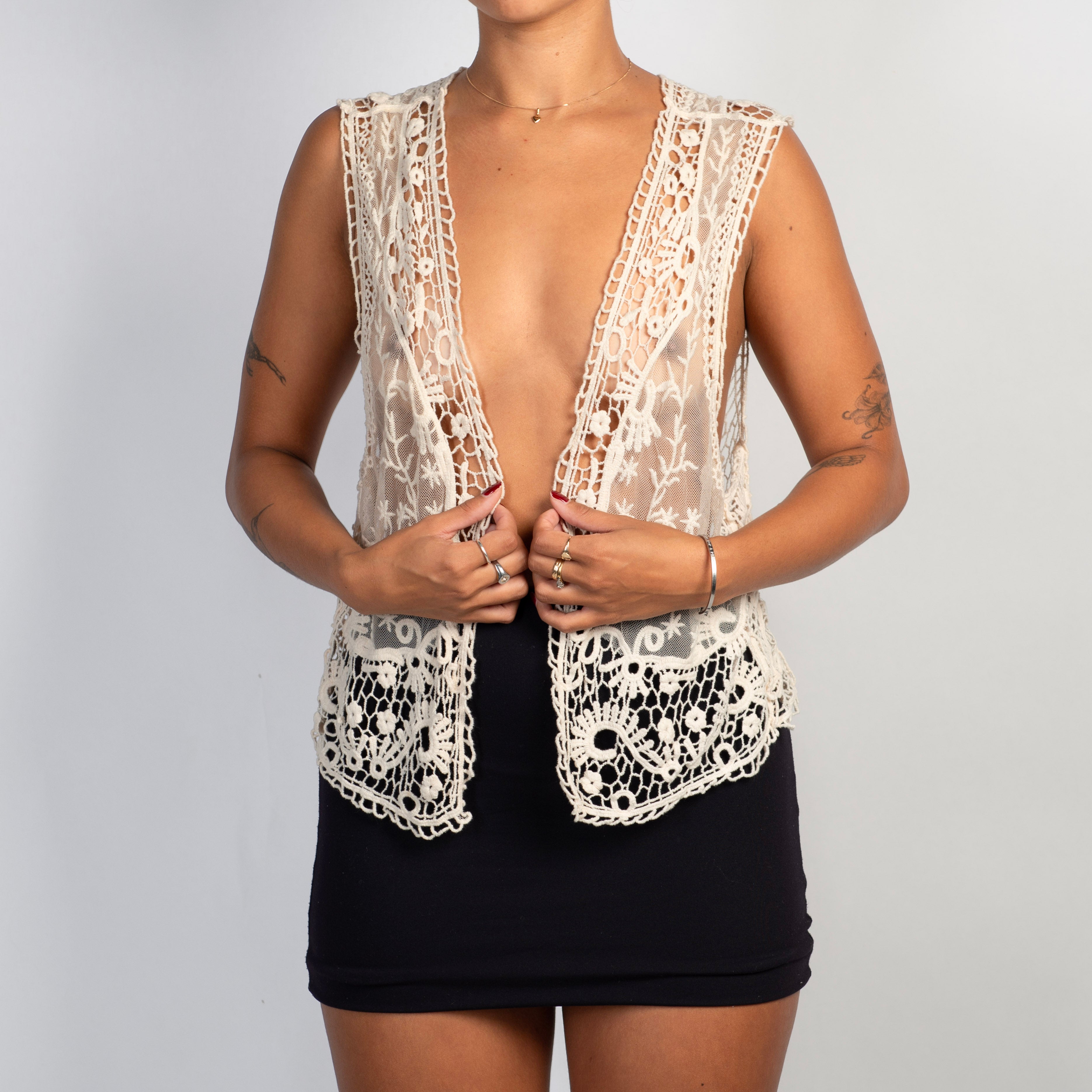 CREAM LACE CROCHET VEST