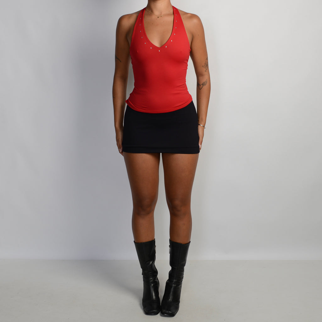 RED STRAPPY HALTER TOP