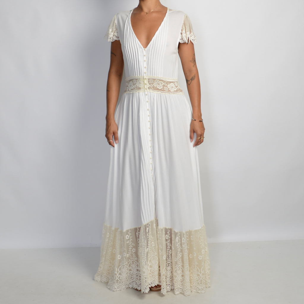 WHITE LACE TRIM MAXI DRESS
