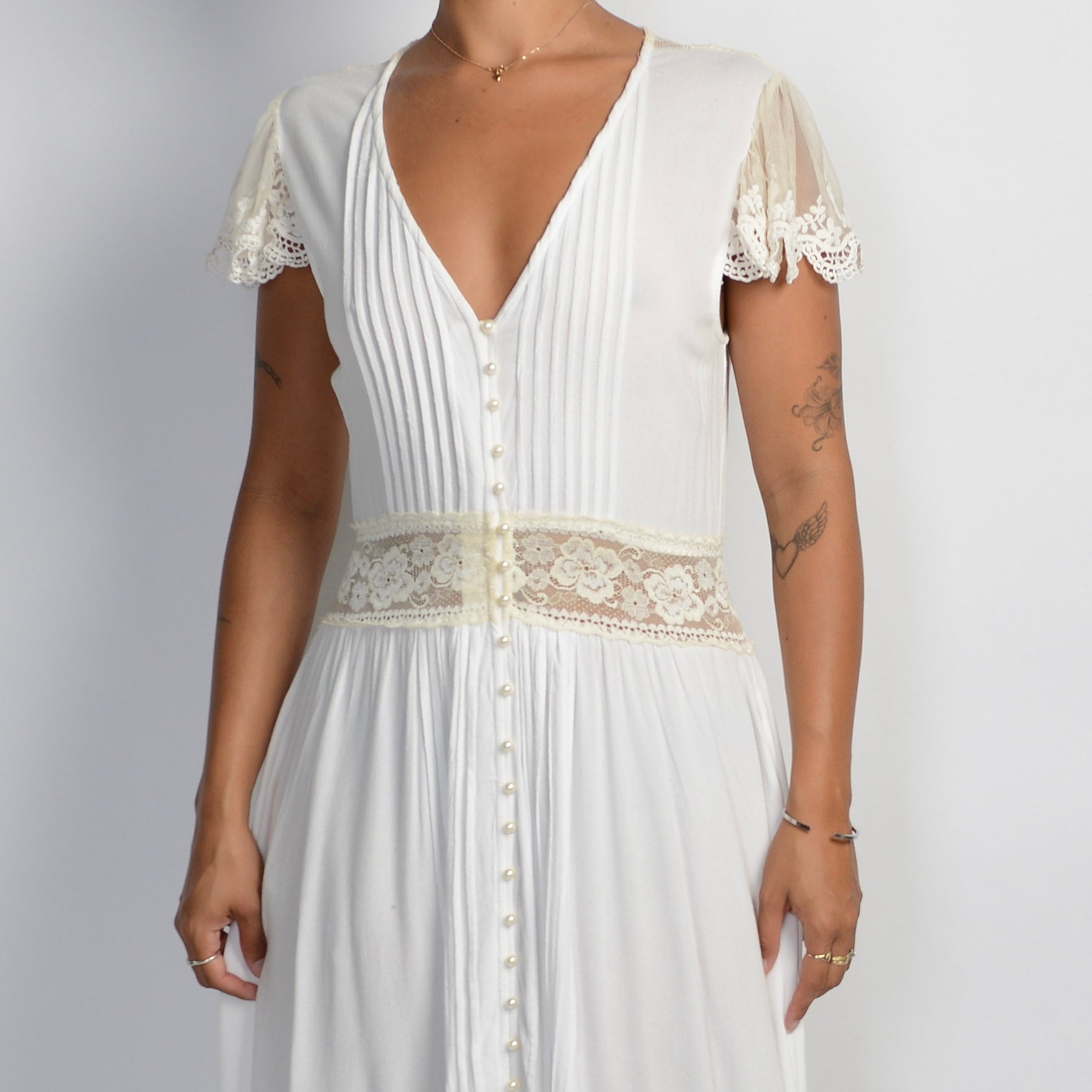 WHITE LACE TRIM MAXI DRESS