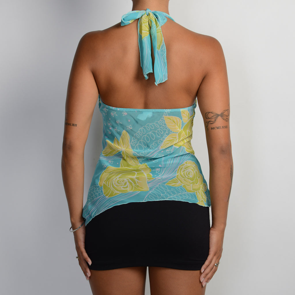 FLORAL TIERED HALTER TOP