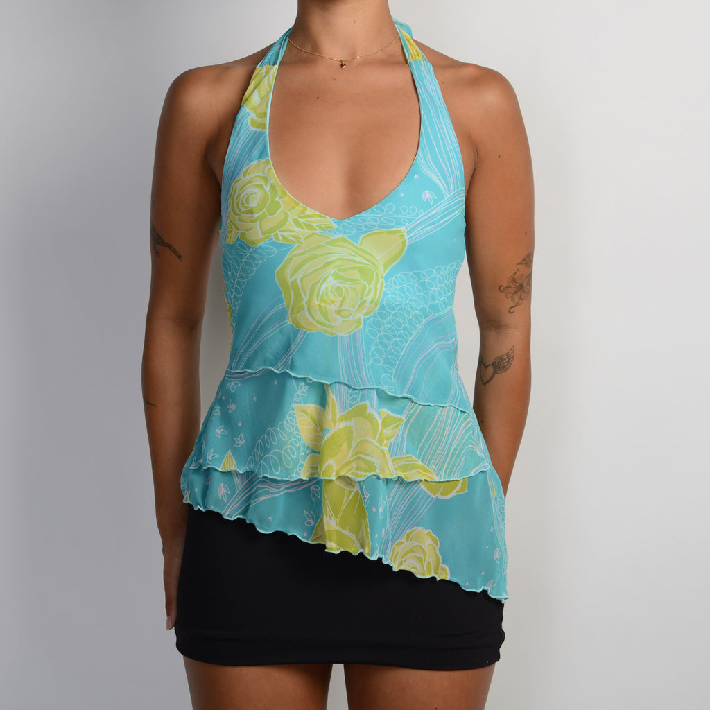 FLORAL TIERED HALTER TOP