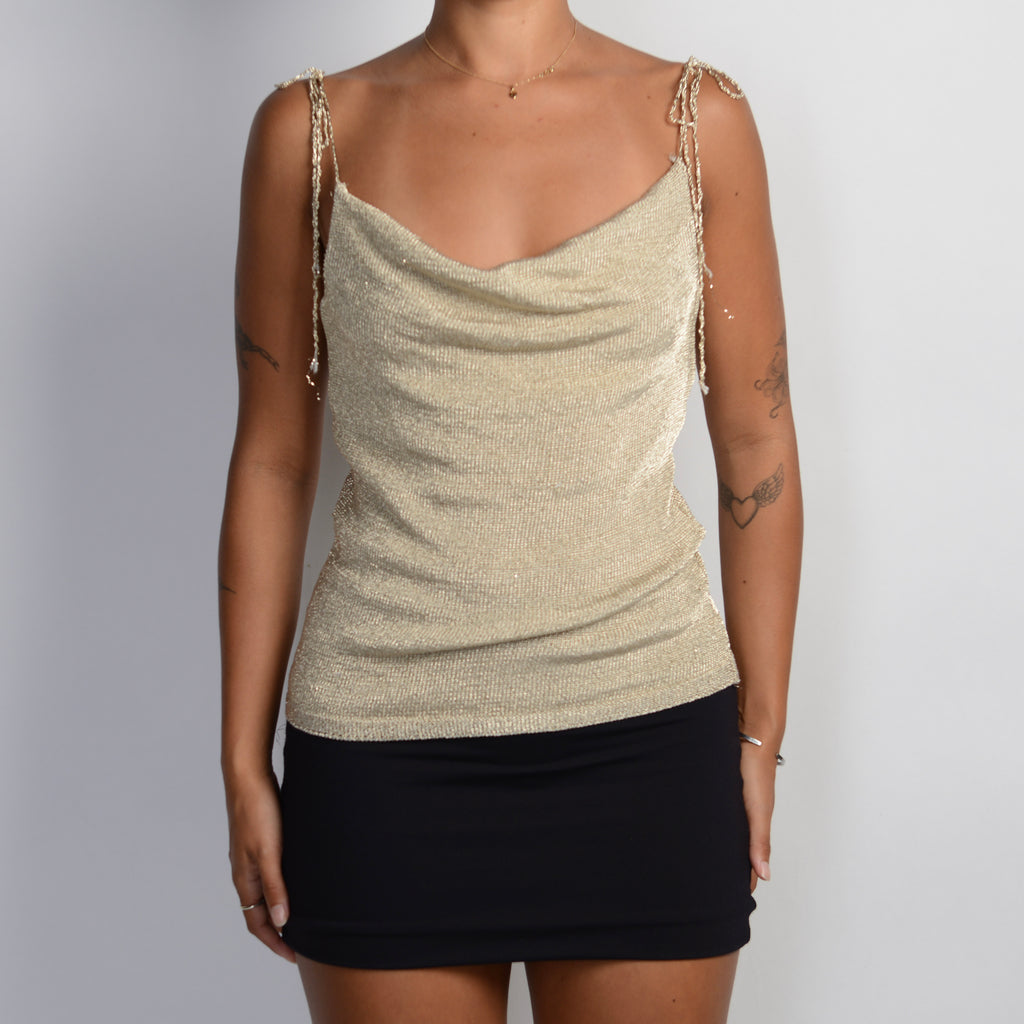 GOLD COWL NECK TOP