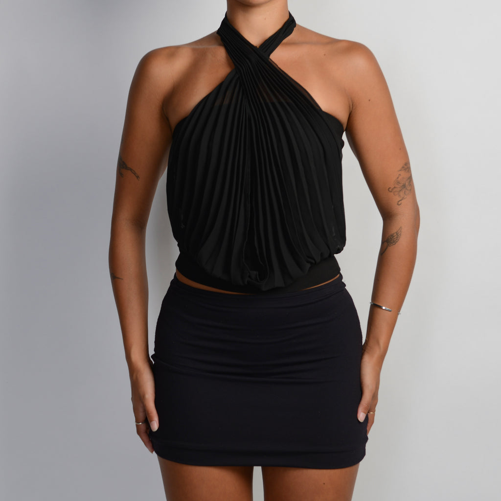 BLACK LAYERED HALTER TOP