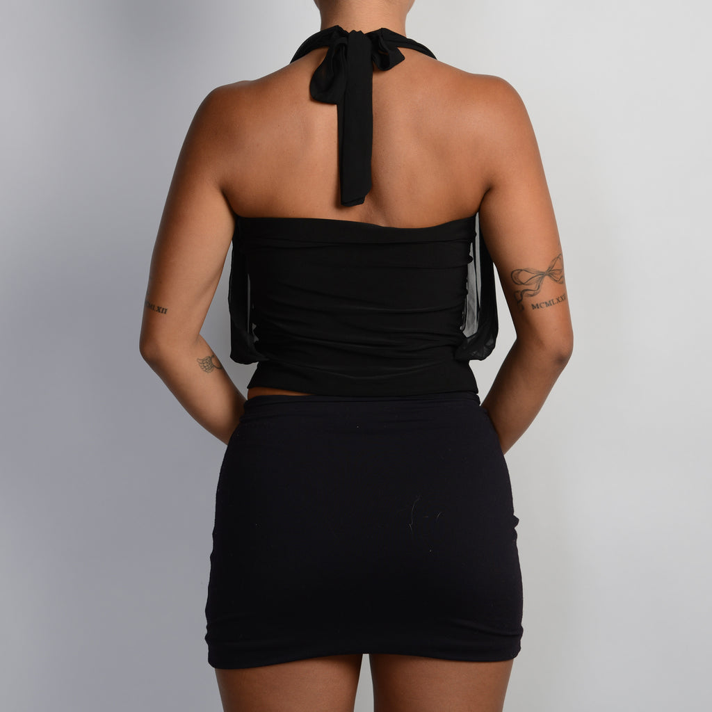 BLACK LAYERED HALTER TOP