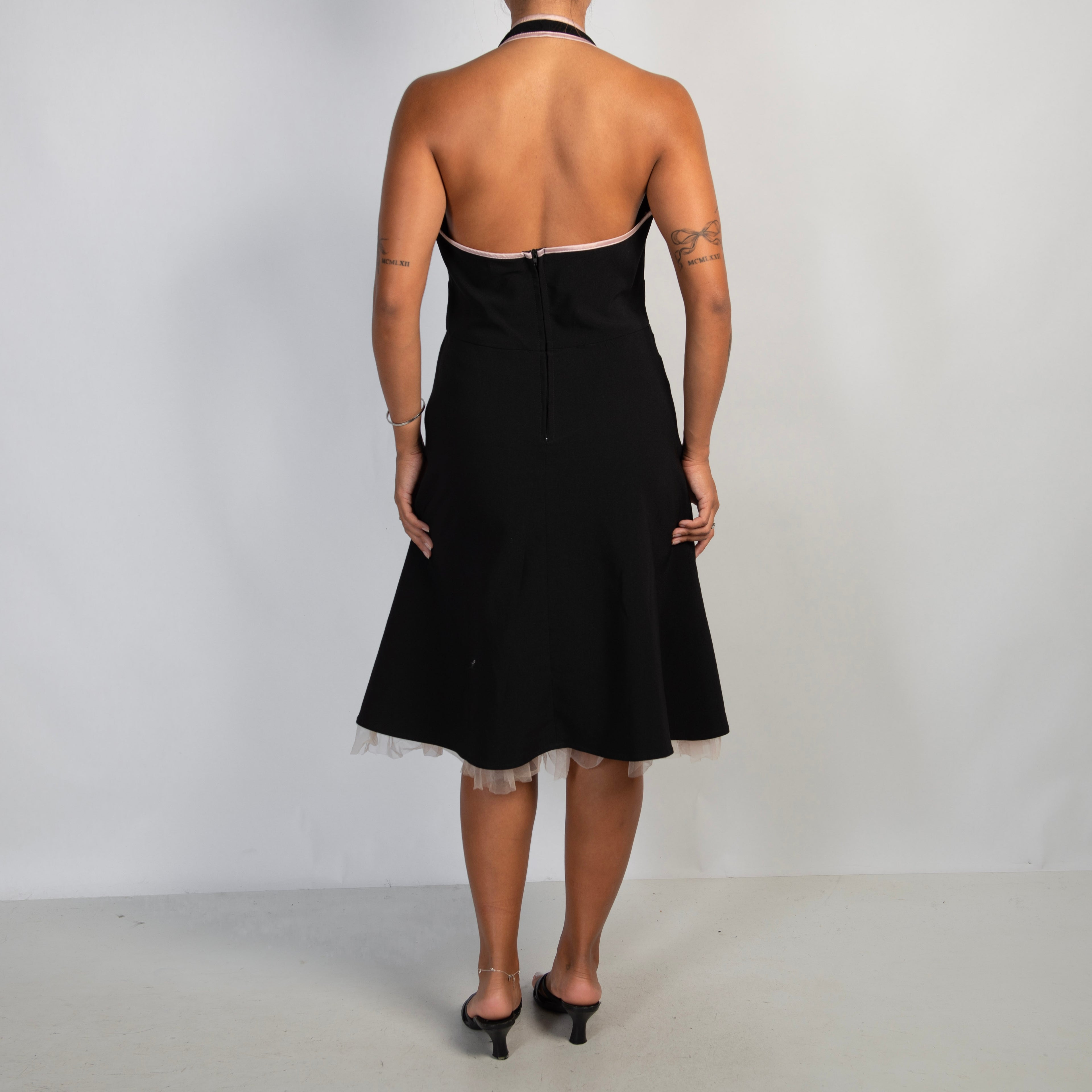 BLACK HALTER MIDI DRESS