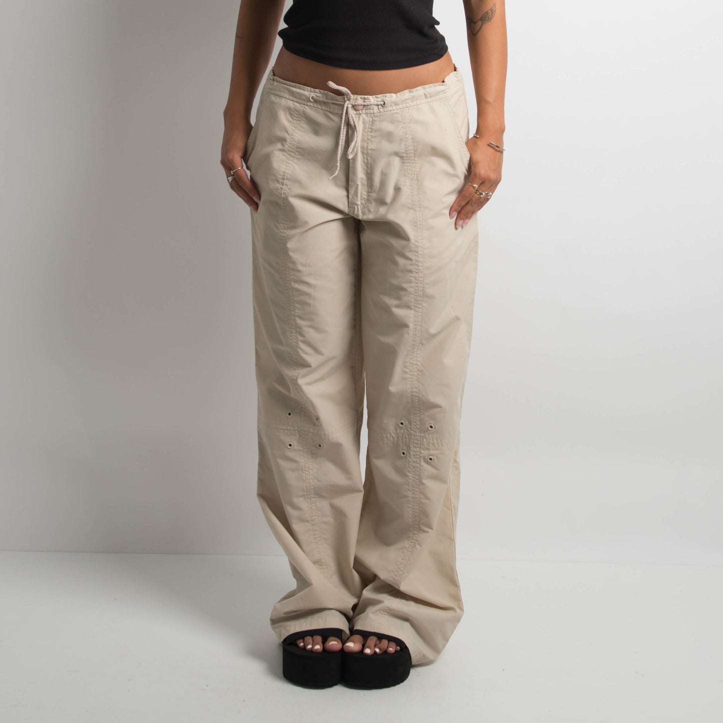 BEIGE UTILITY NYLON TROUSERS