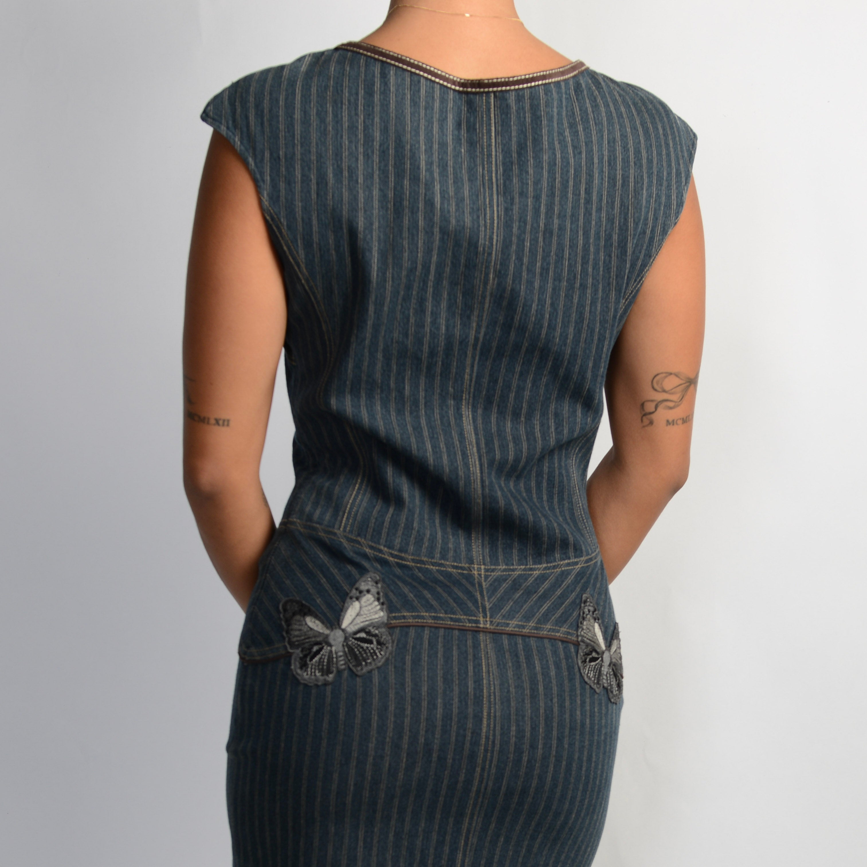 DENIM STRIPE MIDI DRESS