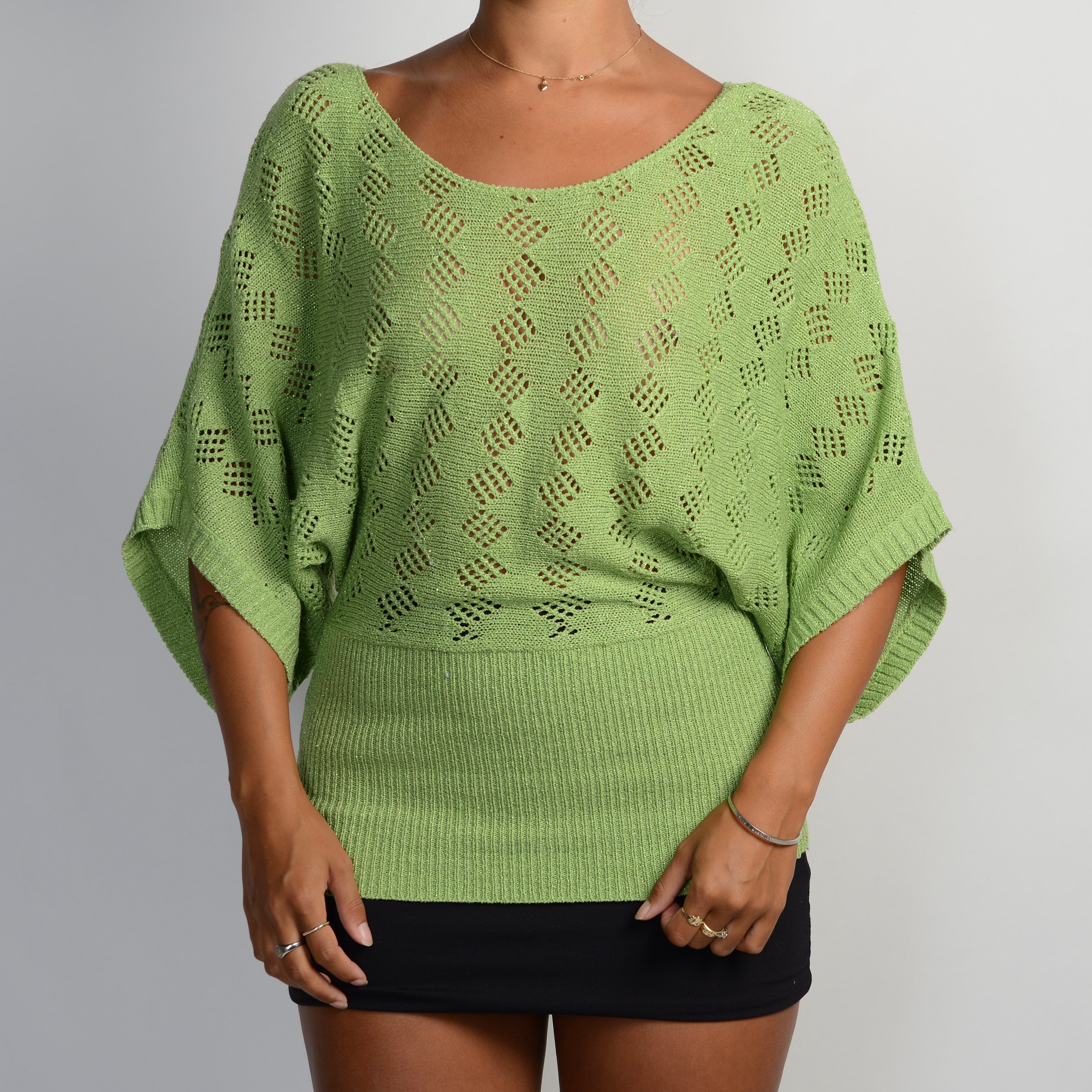 GREEN KNIT METALLIC TOP