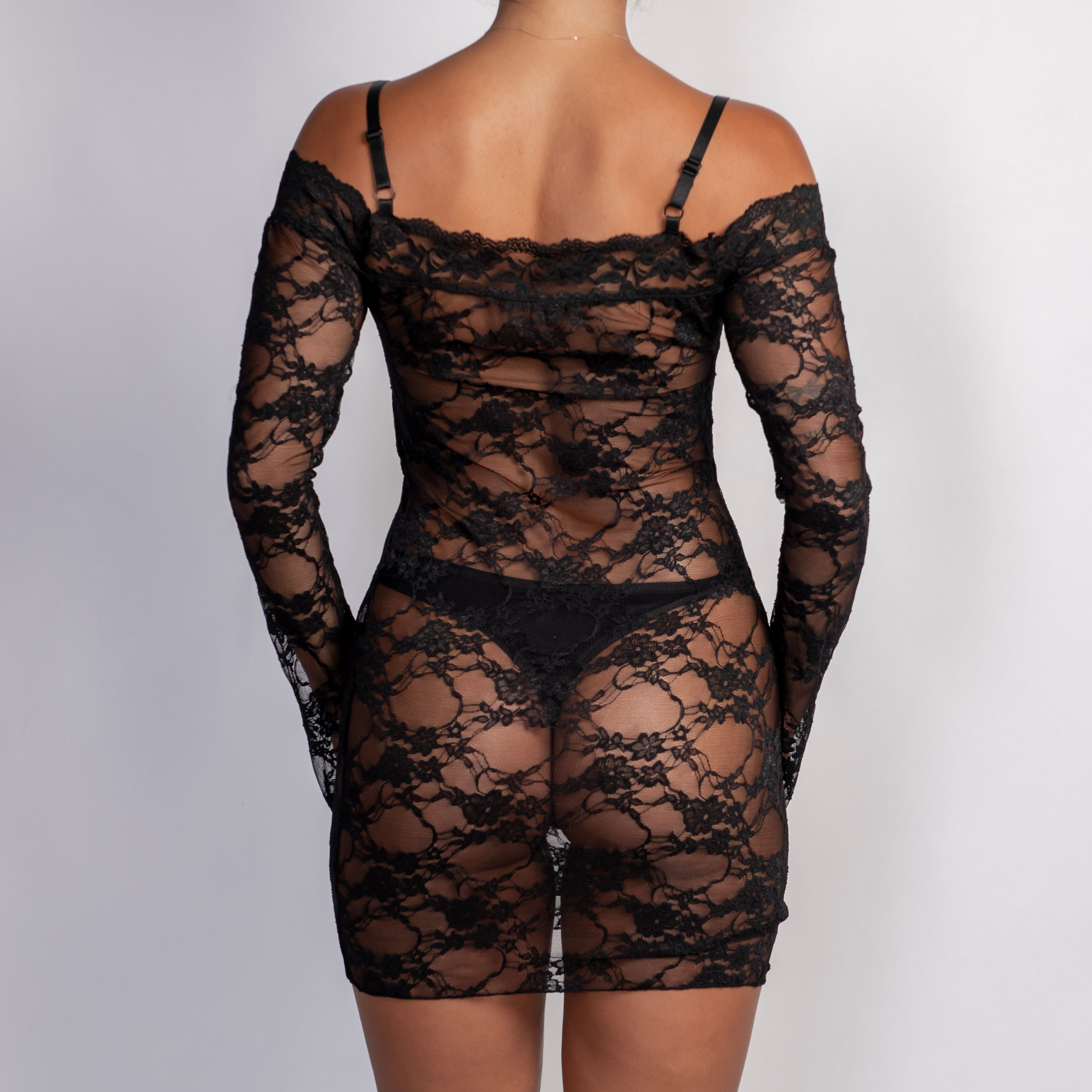 BLACK SHEER LACE DRESS