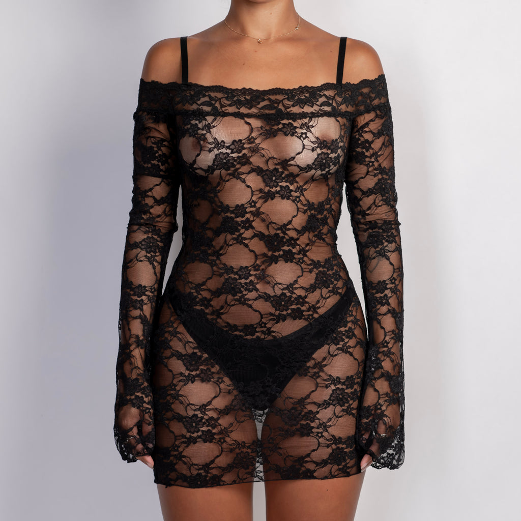 BLACK SHEER LACE DRESS