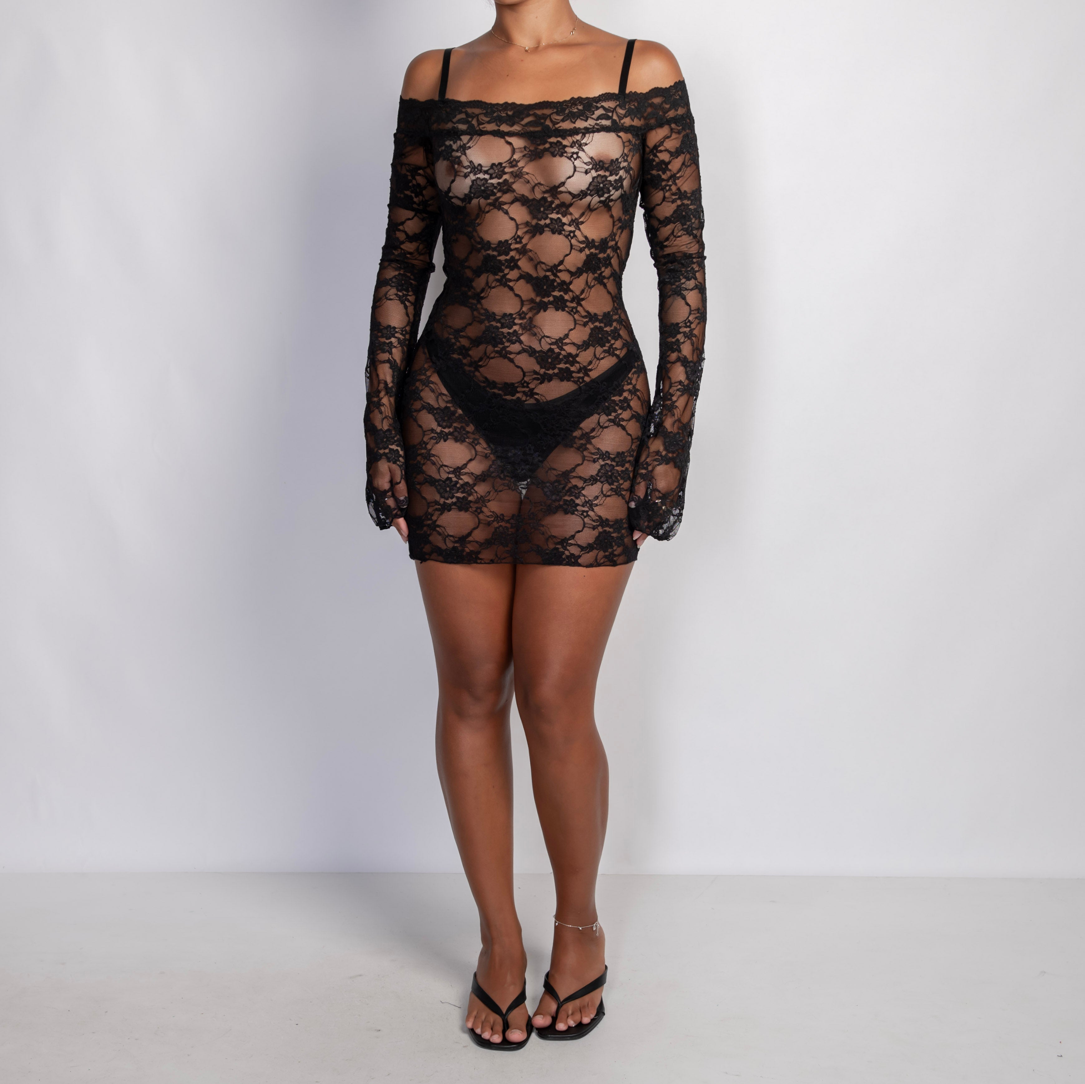 BLACK SHEER LACE DRESS