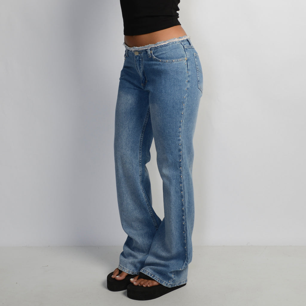DENIM STUDDED FLARE JEANS