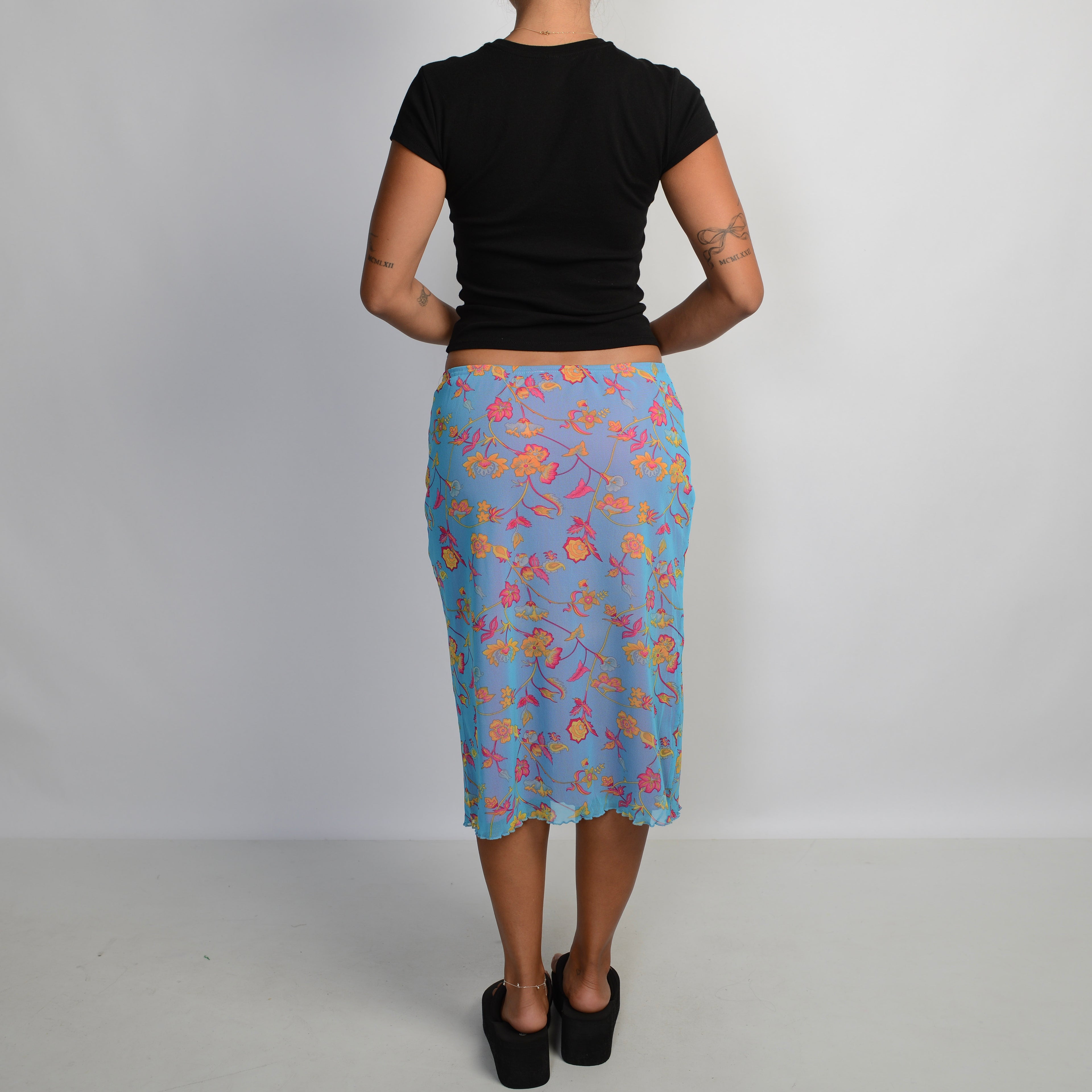 FLORAL MESH MIDI SKIRT