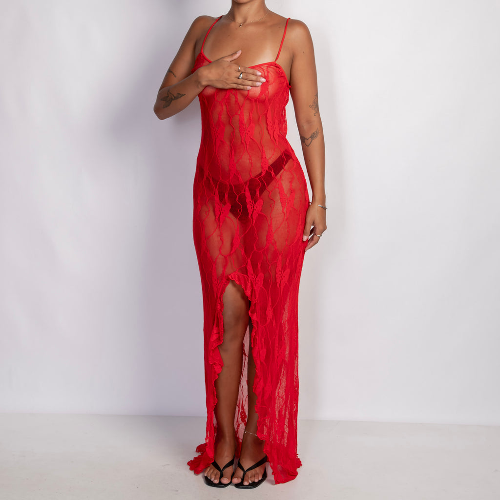 RED LACE MAXI DRESS