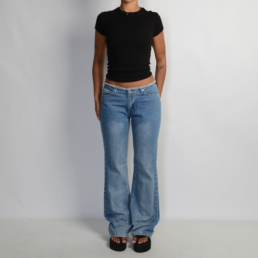 DENIM STUDDED FLARE JEANS