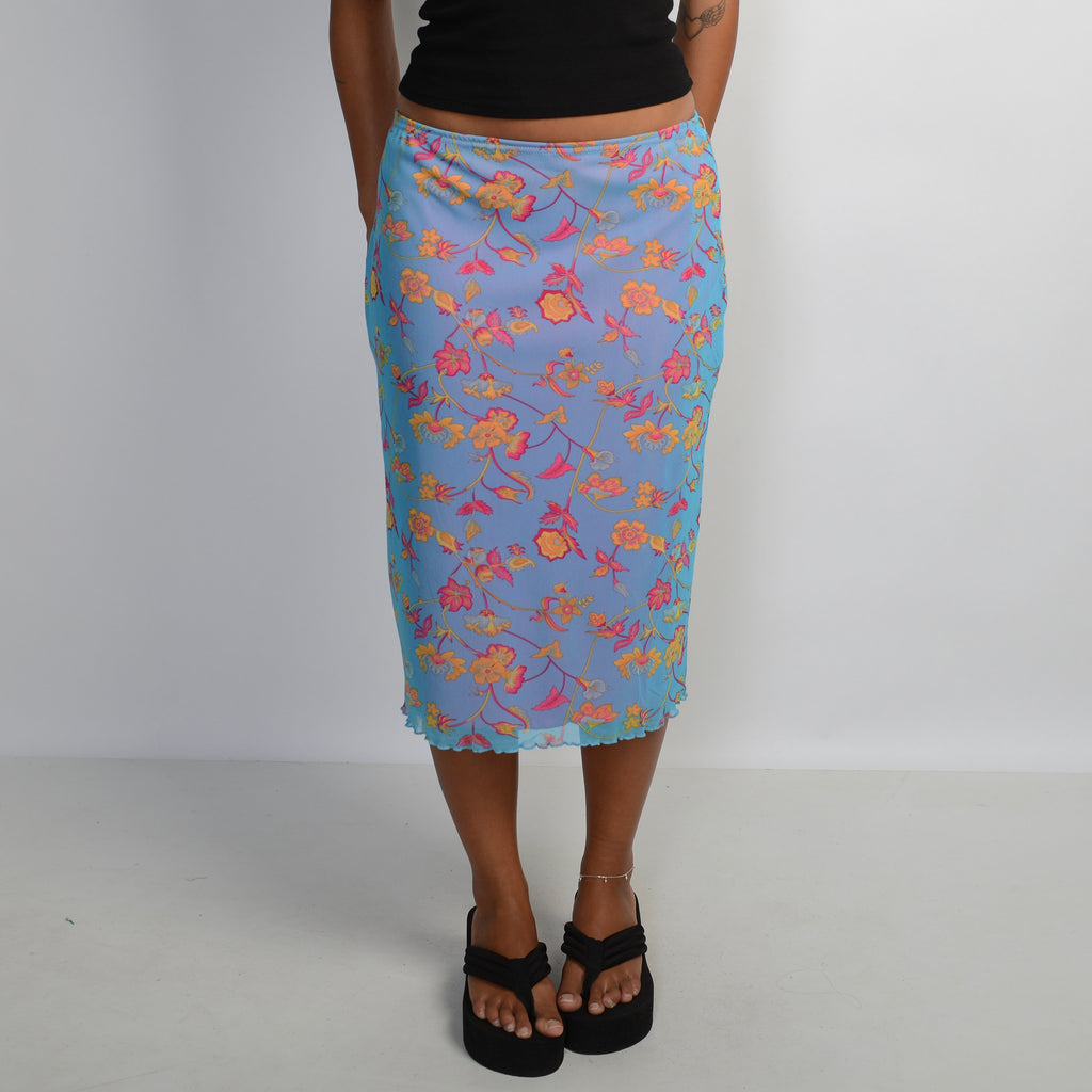 FLORAL MESH MIDI SKIRT