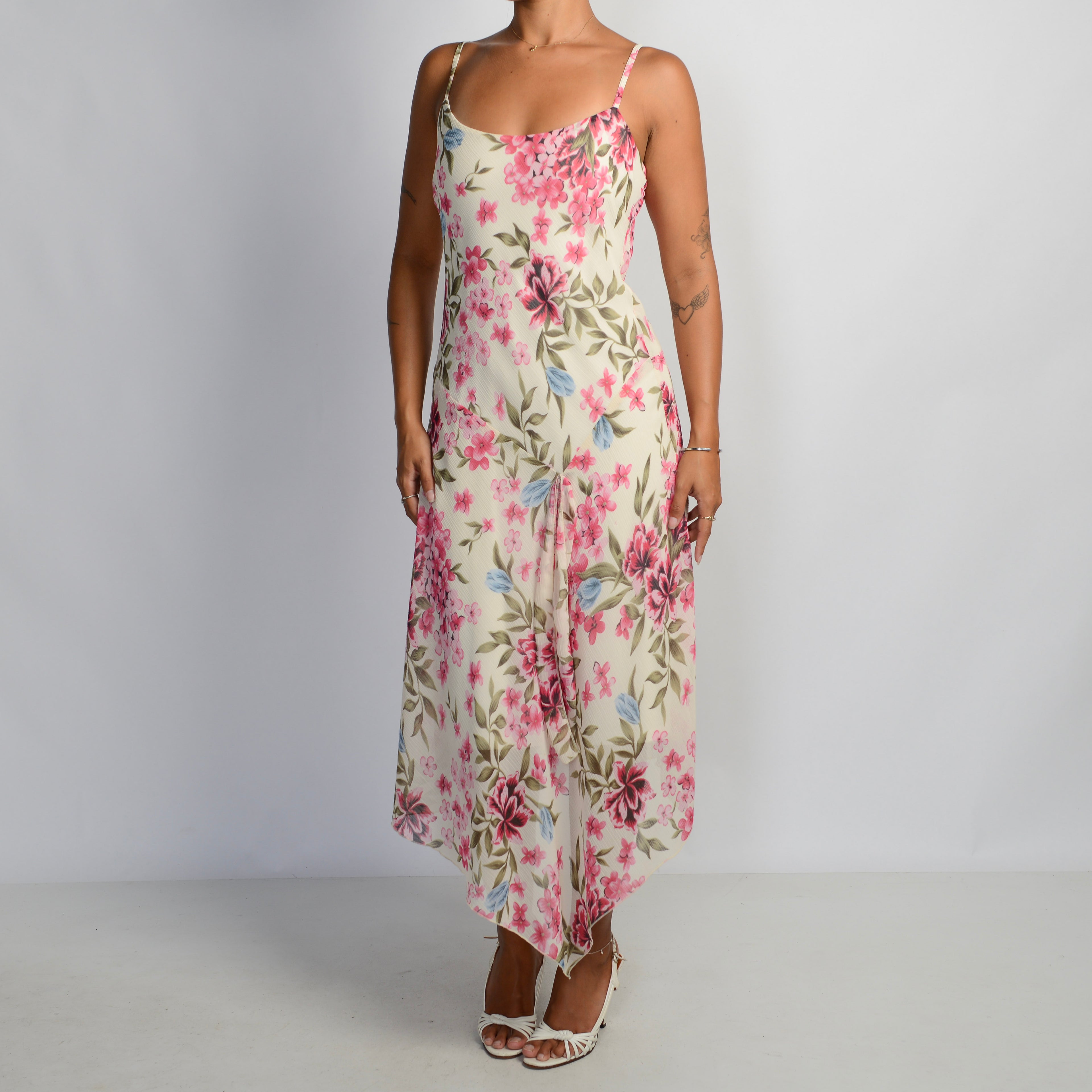 CREAM FLORAL MIDI DRESS