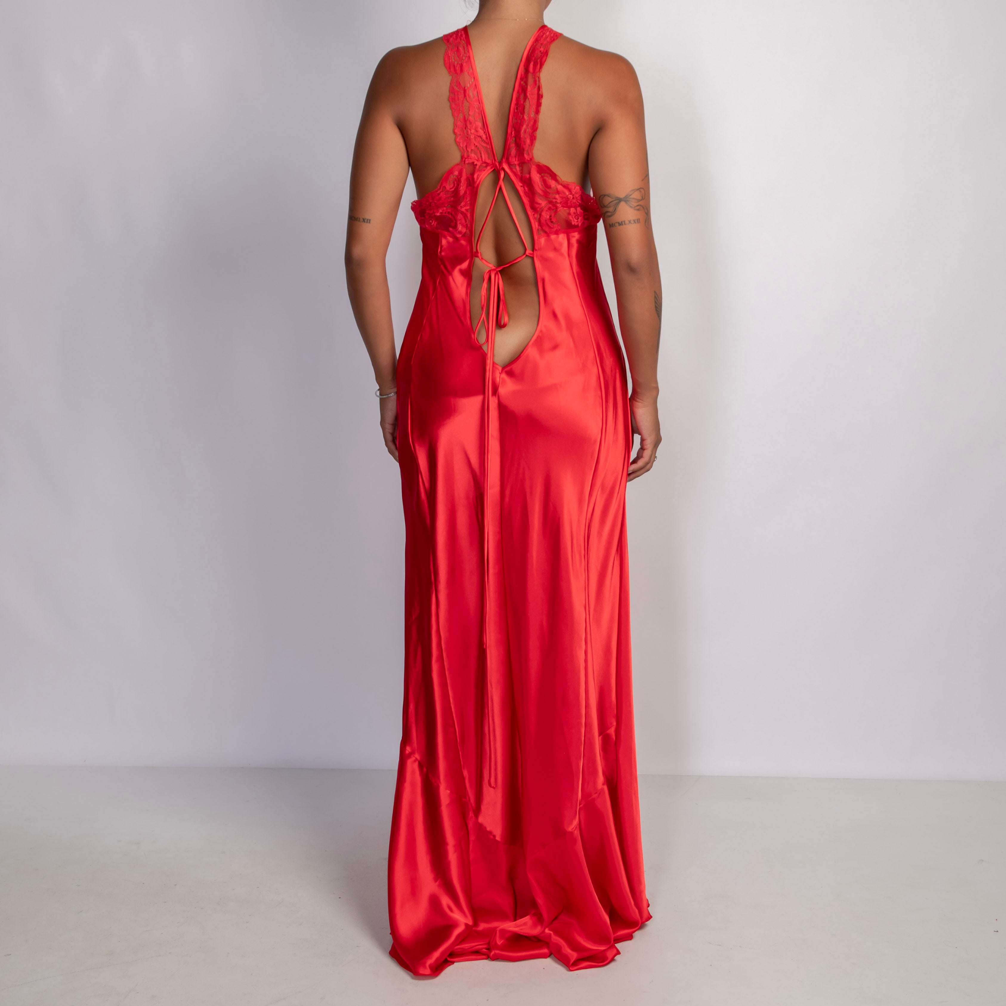 RED SATIN MAXI DRESS
