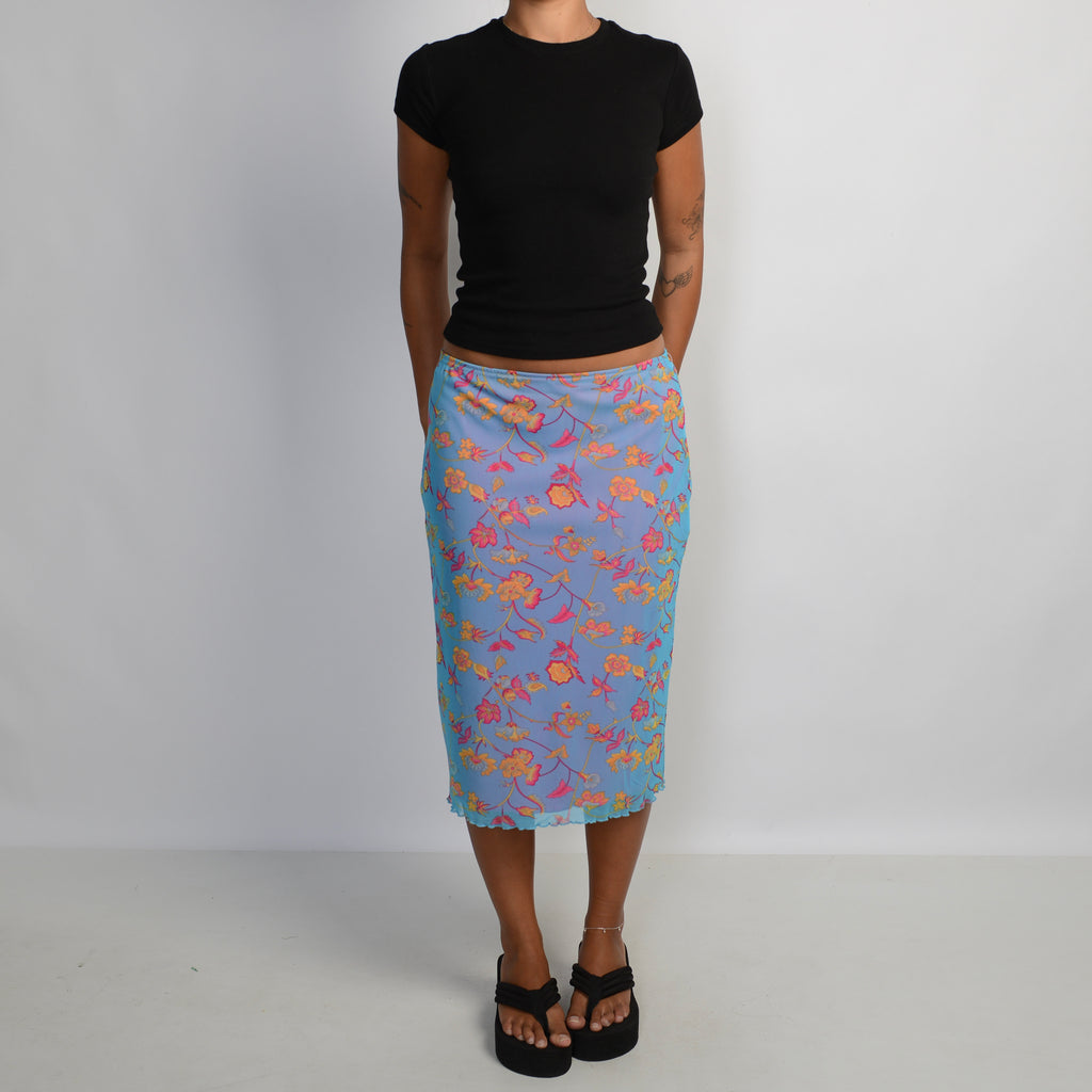 FLORAL MESH MIDI SKIRT