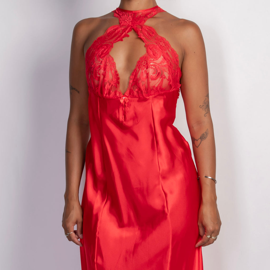 RED SATIN MAXI DRESS