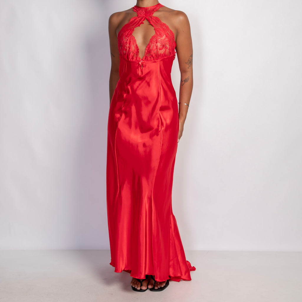 RED SATIN MAXI DRESS