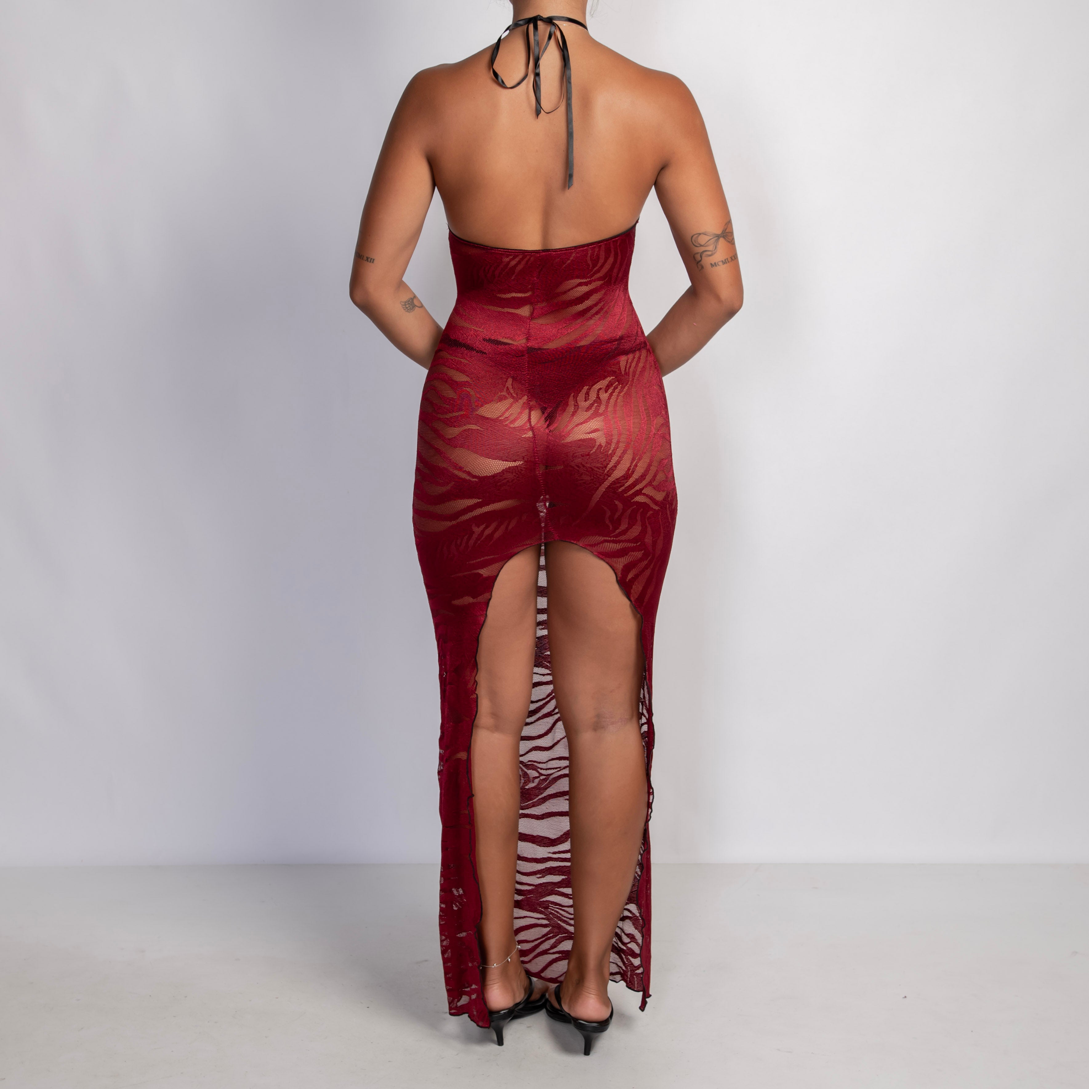 SHEER MARRON MAXI DRESS