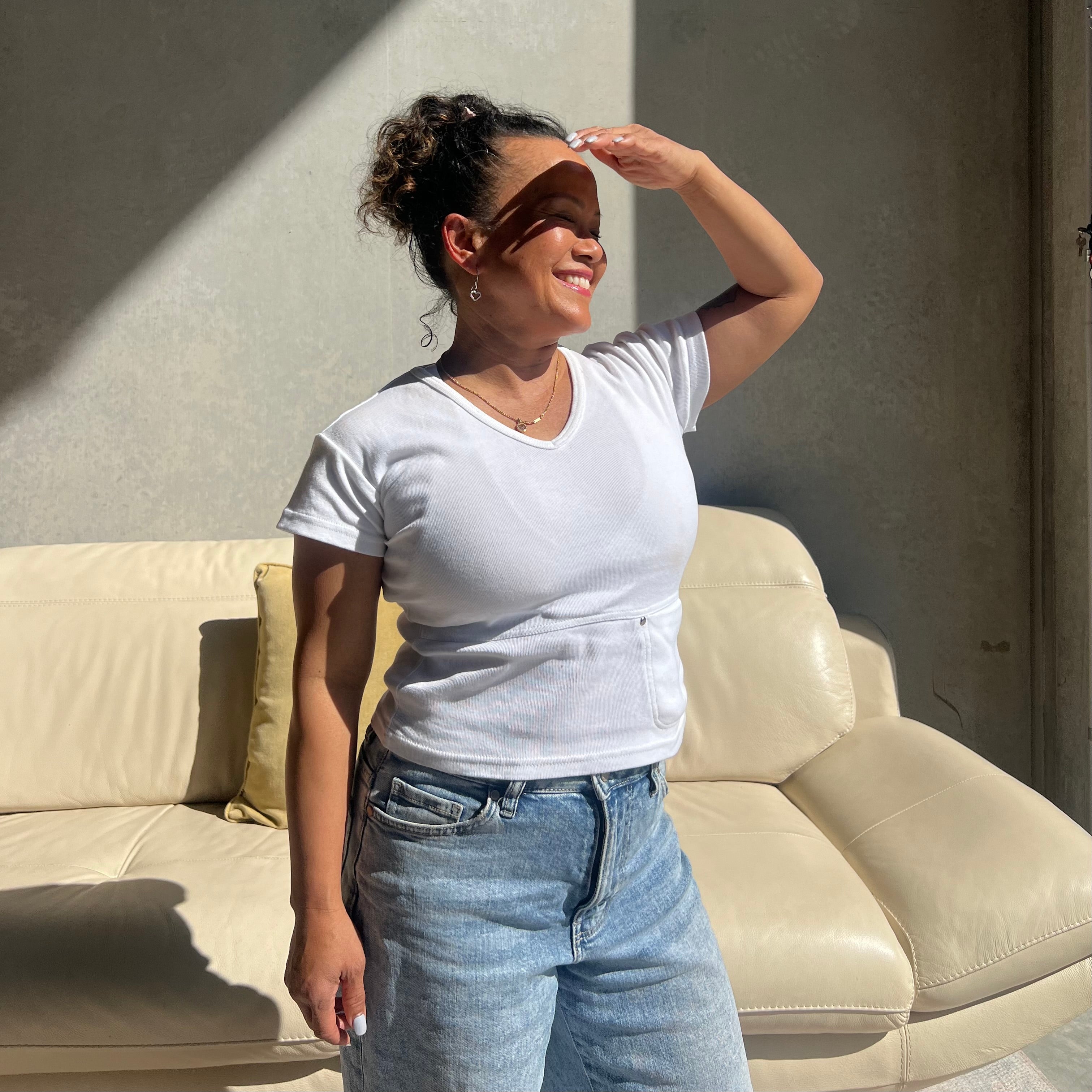 WHITE COTTON POCKET TEE