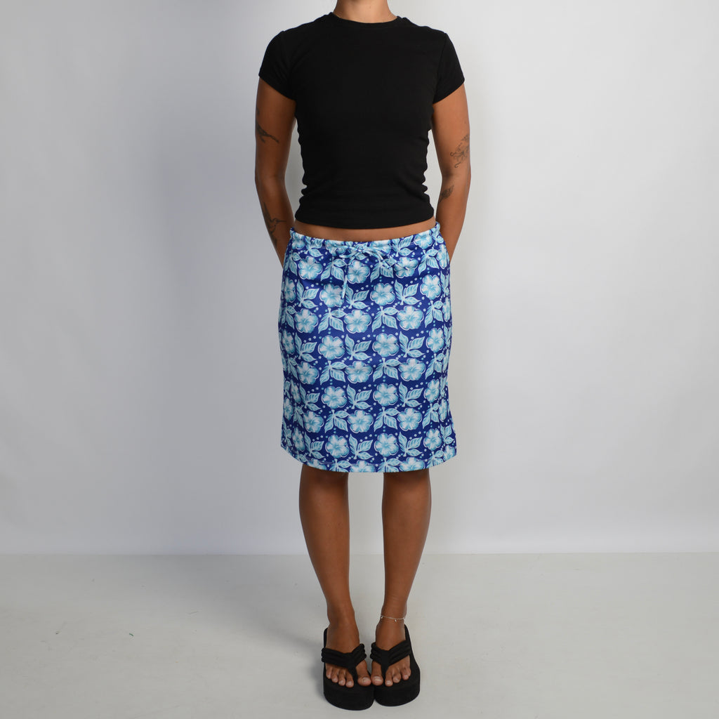 BLUE FLORAL DRAWSTRING SKIRT