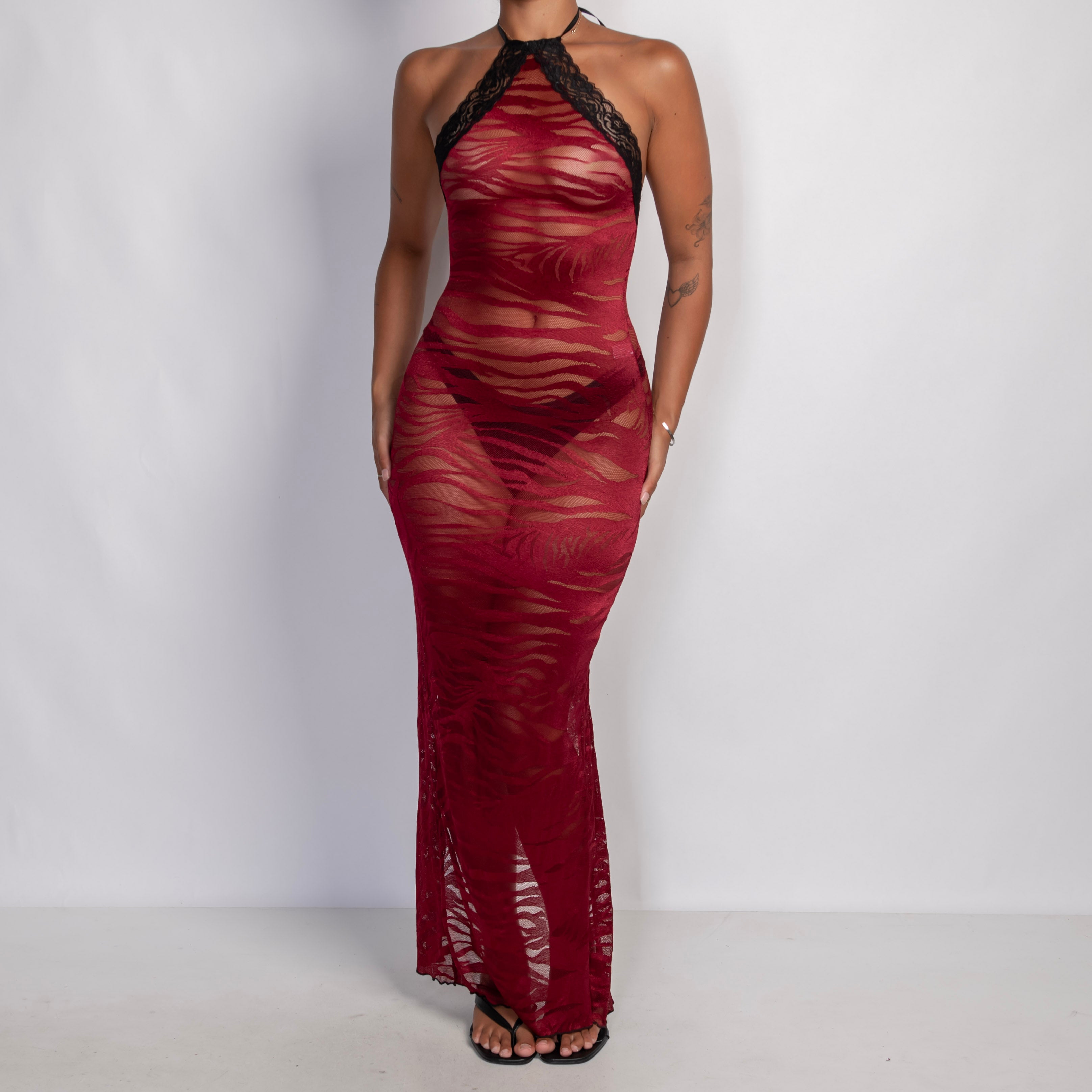 SHEER MARRON MAXI DRESS