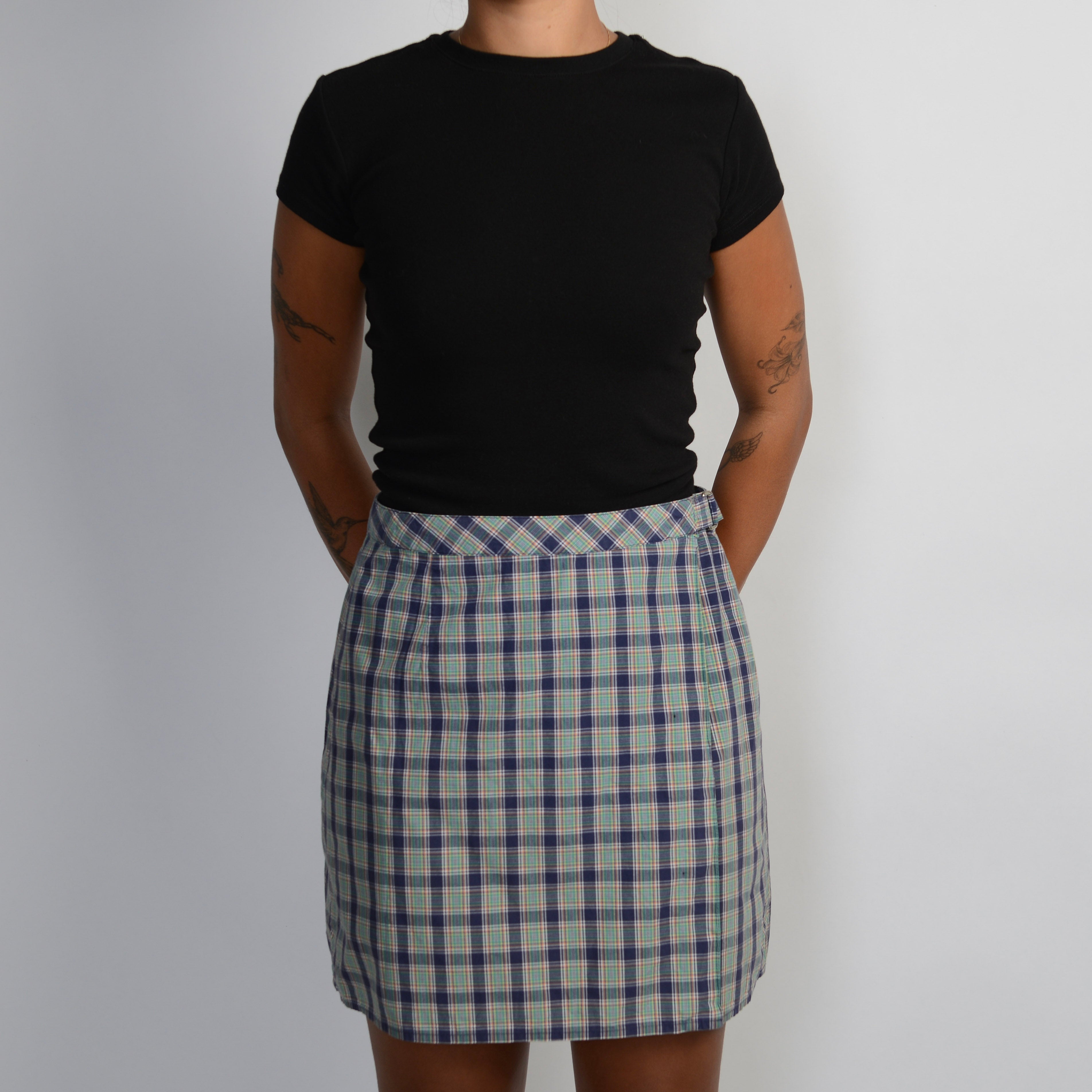 PLAID WRAP MINI SKIRT