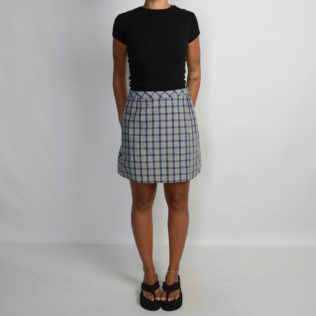 PLAID WRAP MINI SKIRT
