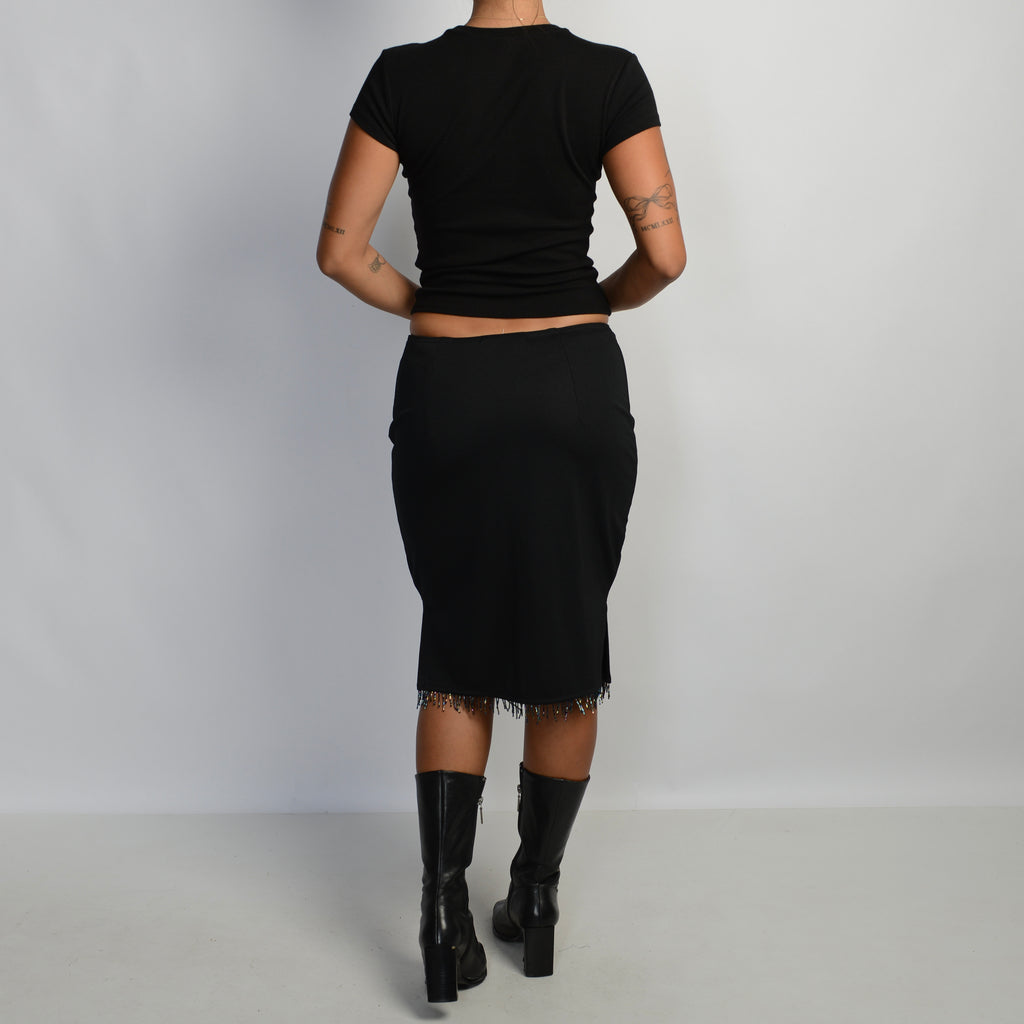 BEADED TASSLE MIDI SKIRT