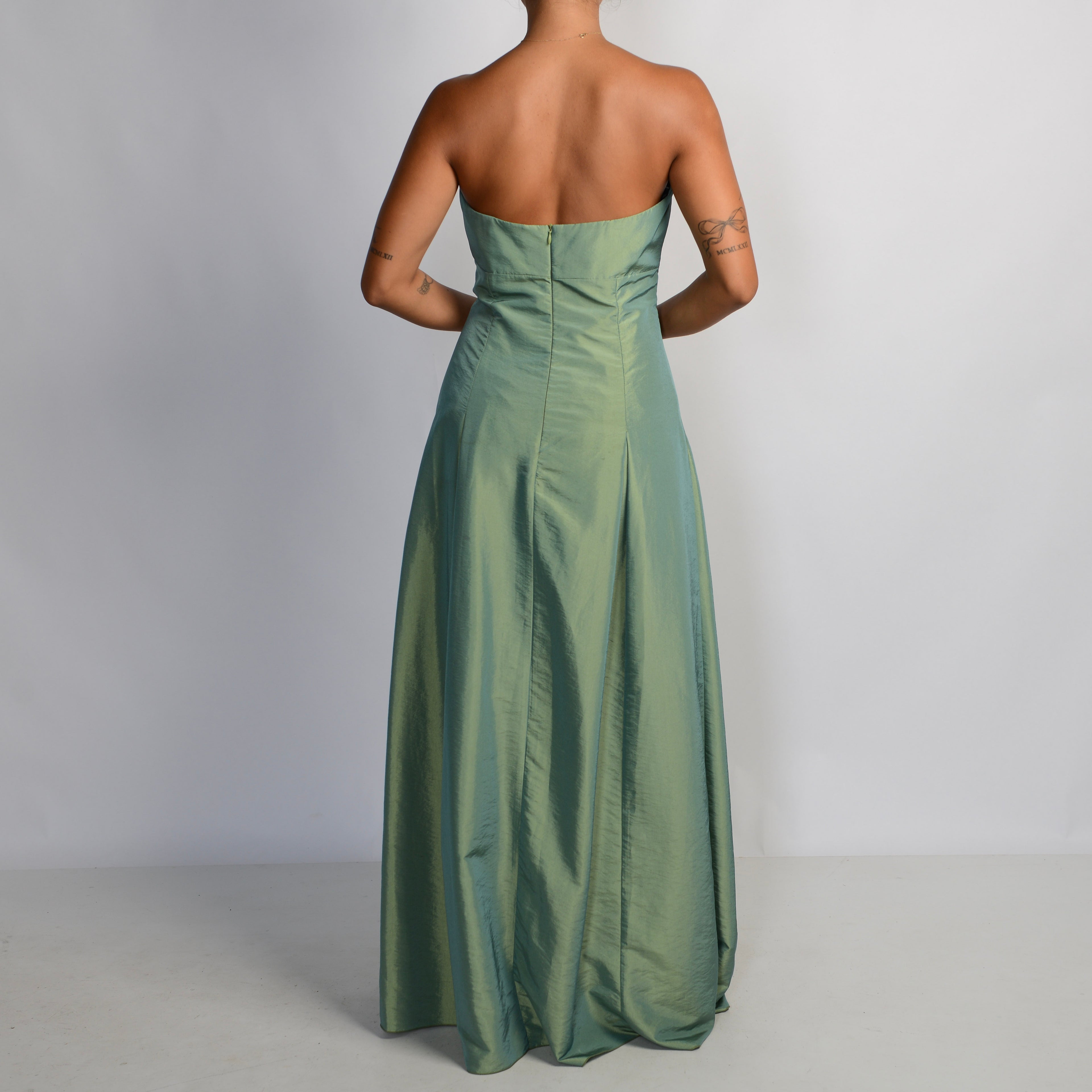 GREEN STRAPLESS GOWN